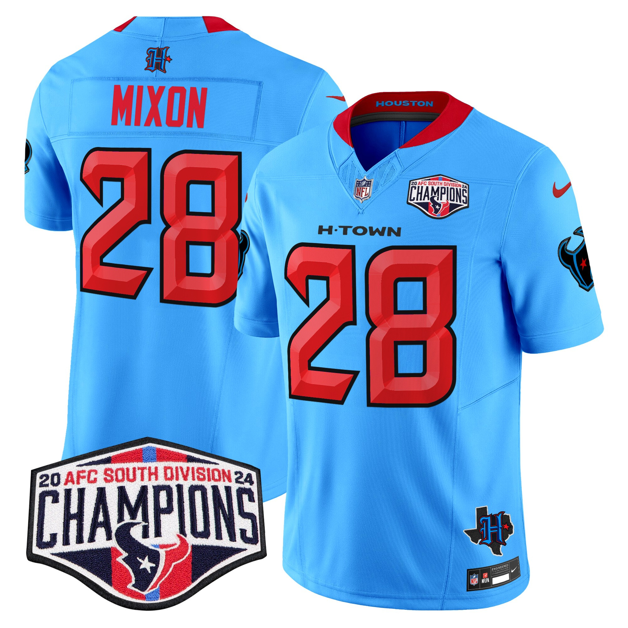 Men's Joe Mixon Houston Texans 2024 AFC South Division Champions Patch Vapor Limited Blue. Jersey - All Stitched