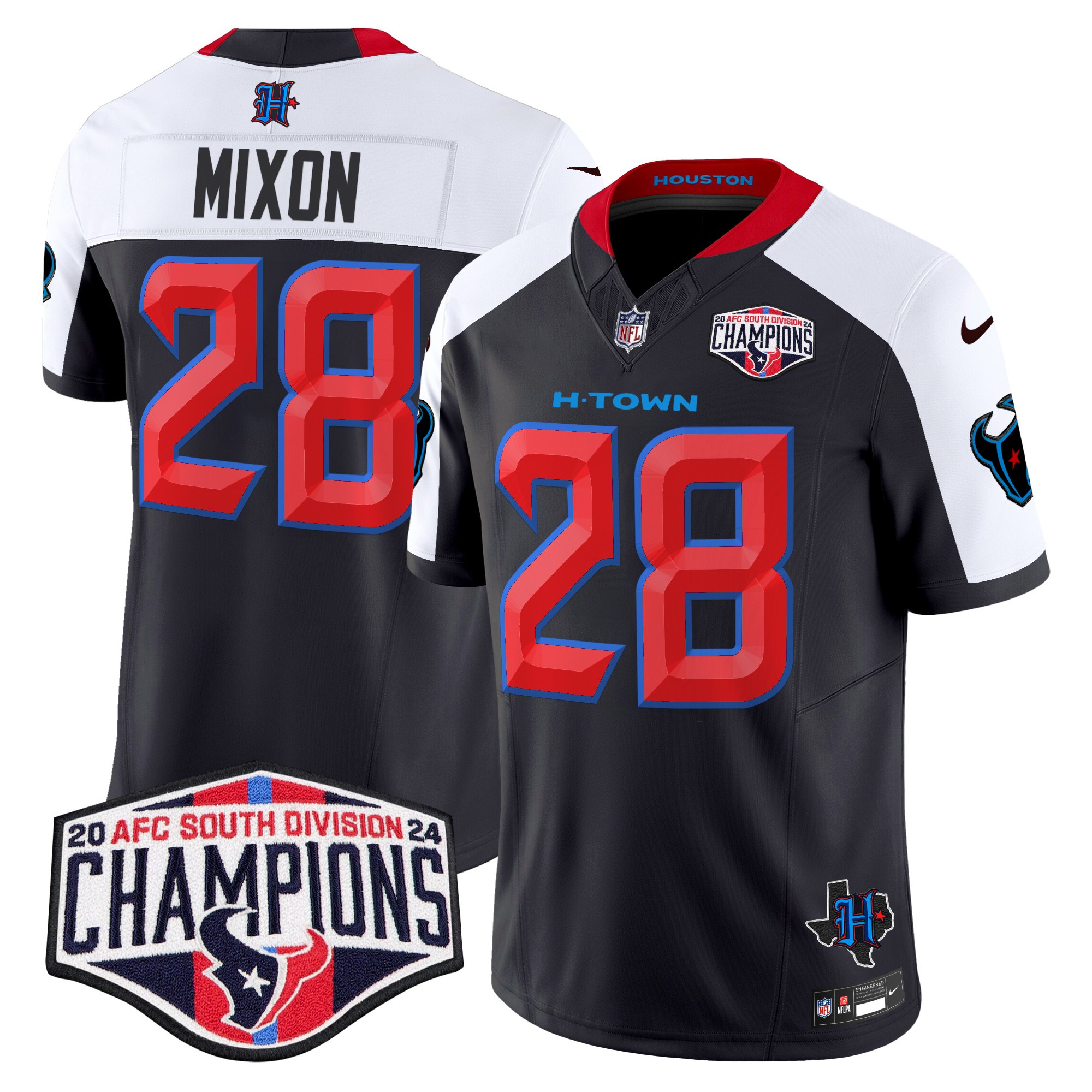 Men's Joe Mixon Houston Texans 2024 AFC South Division Champions Patch Vapor Limited Navy Alternate Jersey - All Stitched