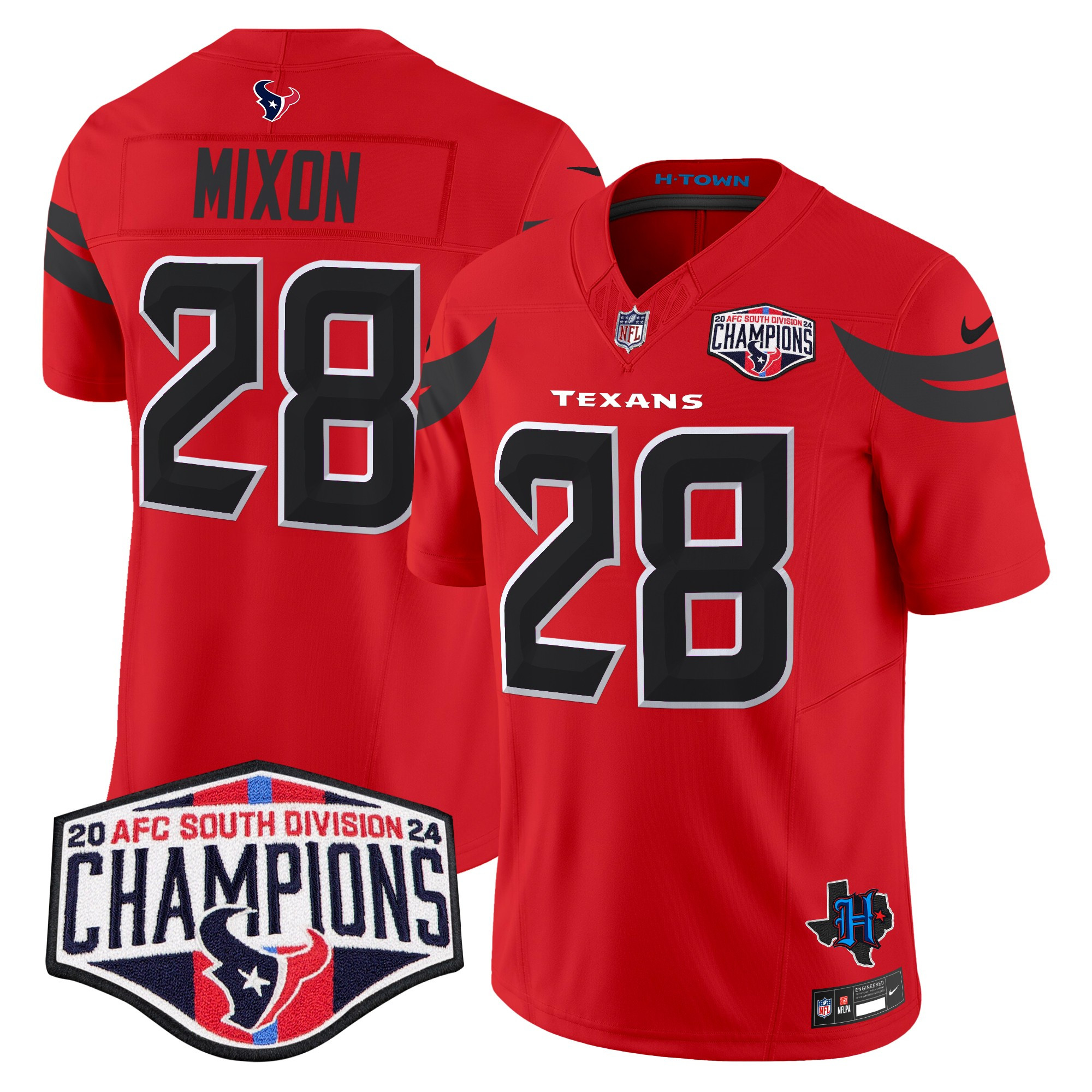 Men's Joe Mixon Houston Texans 2024 AFC South Division Champions Patch Vapor Limited Red Jersey - All Stitched