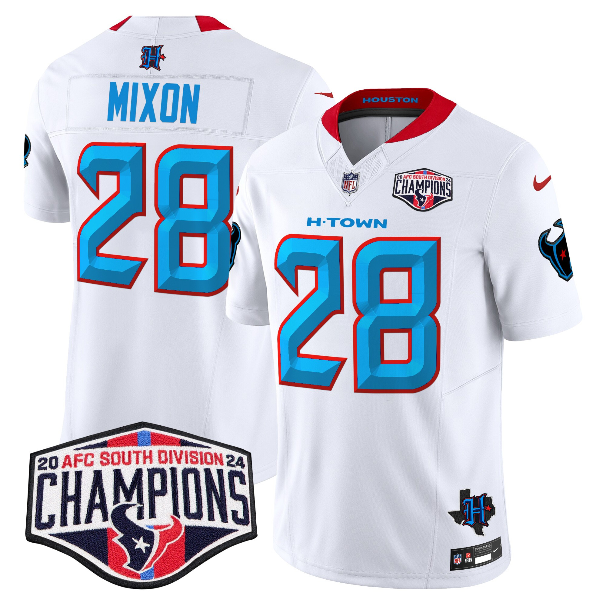 Men's Joe Mixon Houston Texans 2024 AFC South Division Champions Patch Vapor Limited White Jersey - All Stitched