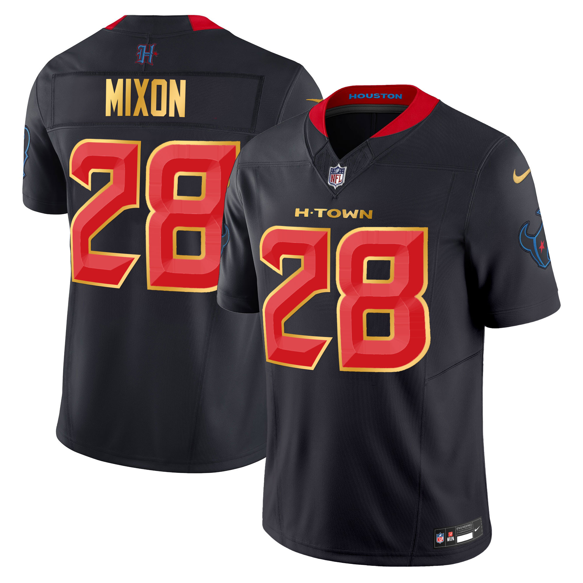 Men's Joe Mixon Houston Texans 2024 Gold Trim Vapor Limited Navy Limited Jersey - All Stitched