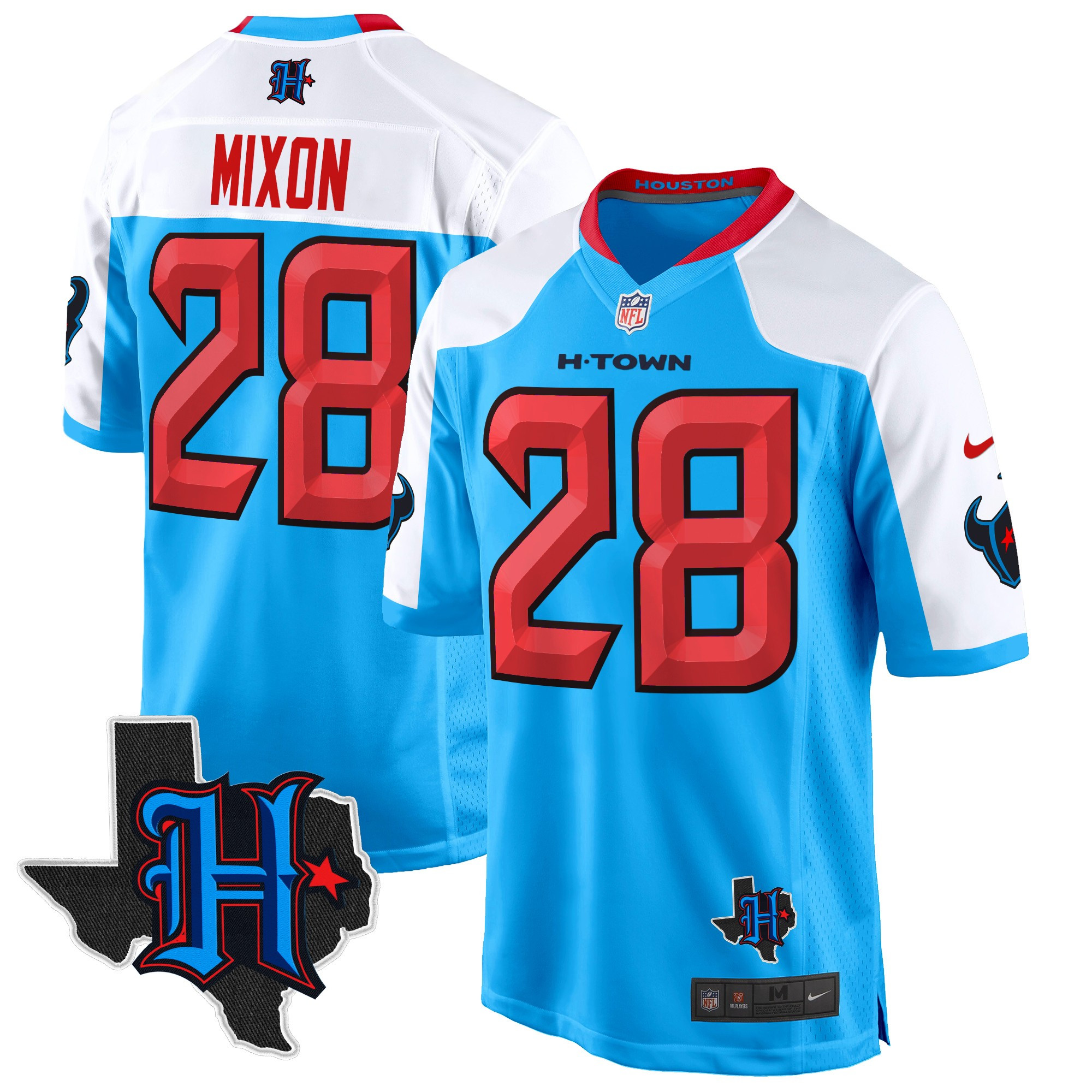 Men's Joe Mixon Houston Texans 2024 Texas Patch Game Blue Alternate Jersey - All Stitched