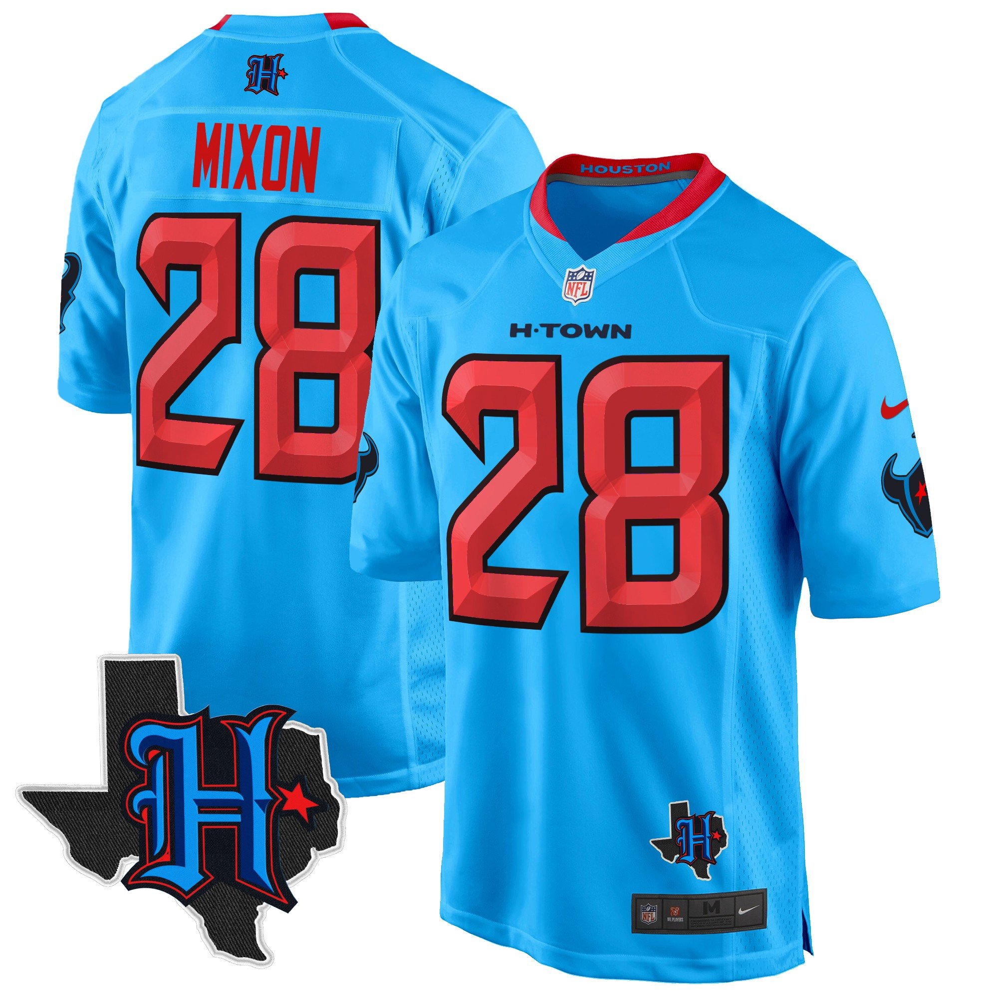 Men's Joe Mixon Houston Texans 2024 Texas Patch Game Blue Jersey - All Stitched