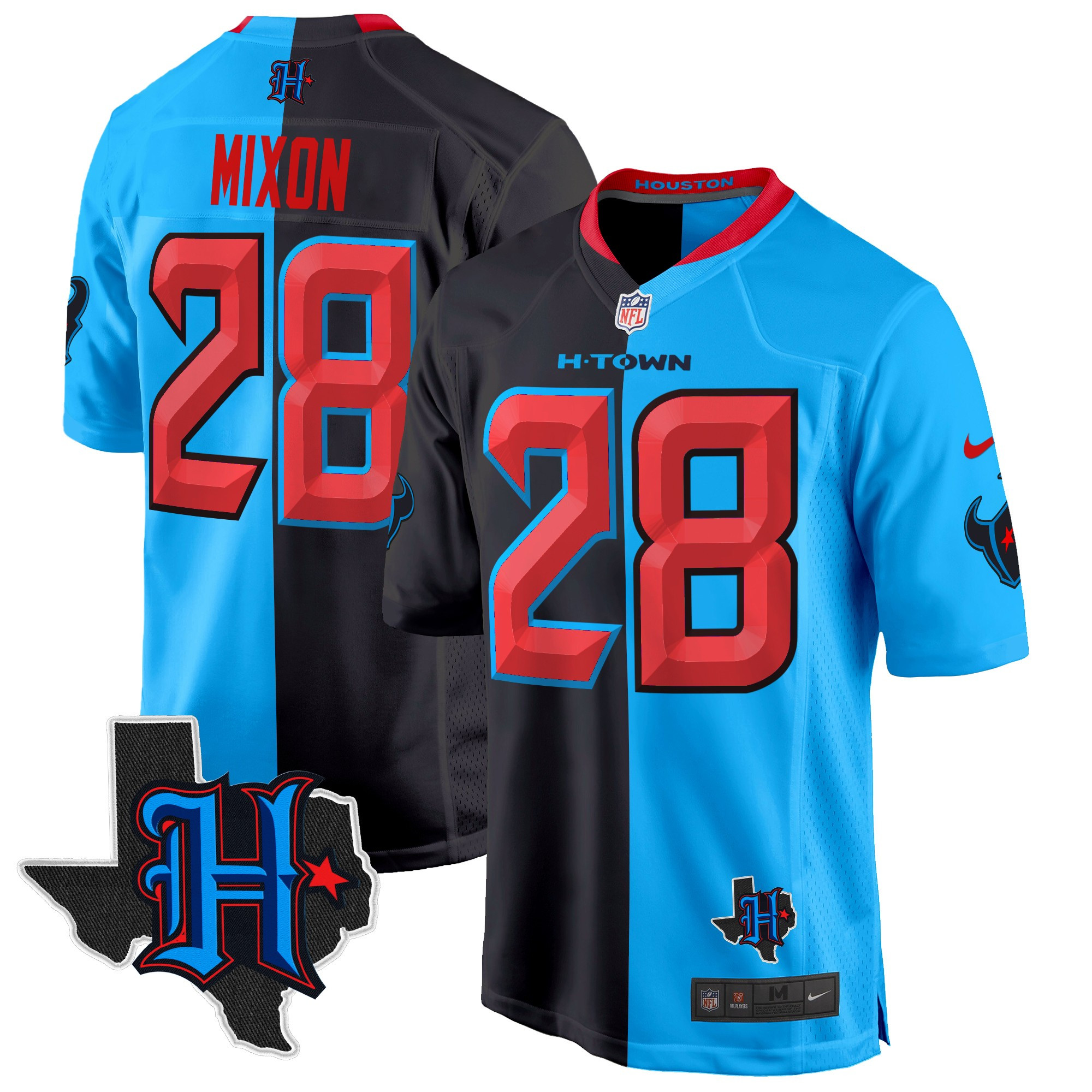 Men's Joe Mixon Houston Texans 2024 Texas Patch Game Split Jersey - All Stitched