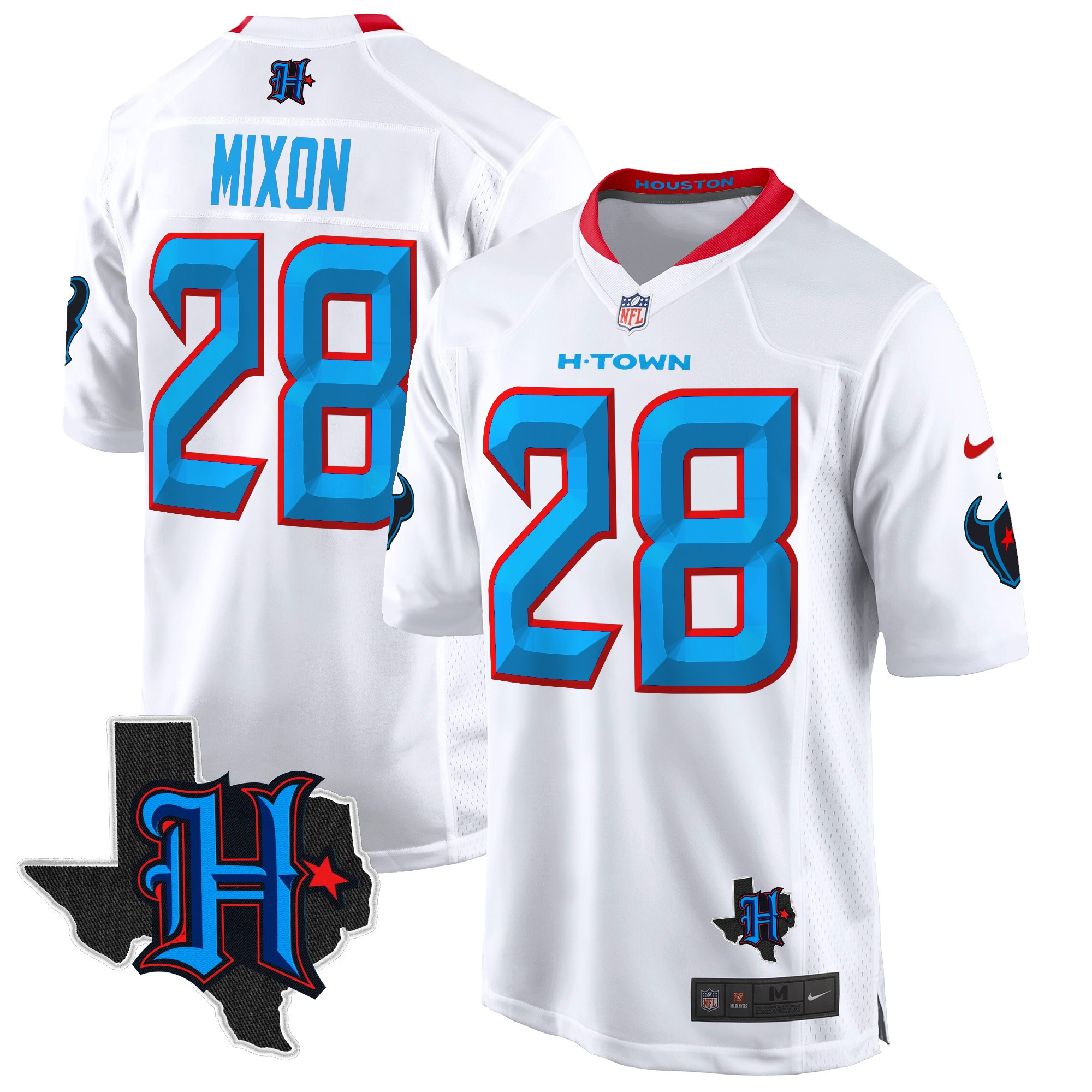 Men's Joe Mixon Houston Texans 2024 Texas Patch Game White Jersey - All Stitched