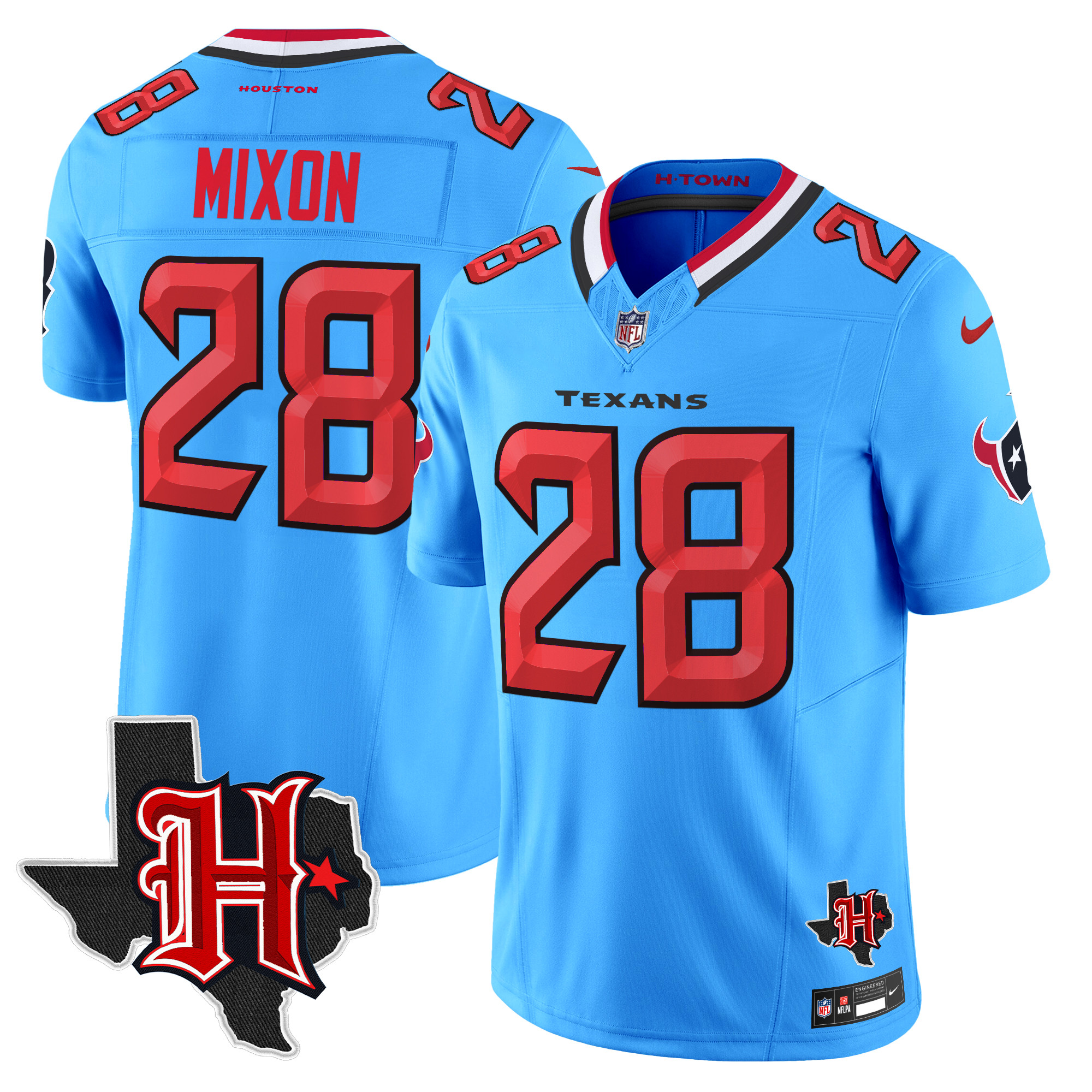 Men's Joe Mixon Houston Texans 2024 Texas Patch Vapor Limited Blue Jersey - All Stitched