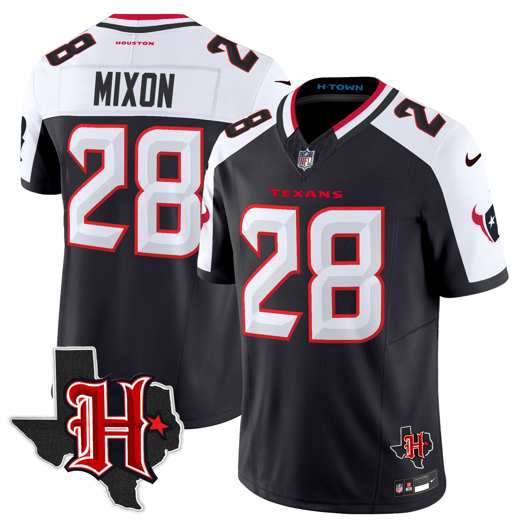 Men's Joe Mixon Houston Texans 2024 Texas Patch Vapor Limited Navy Alternate Jersey - All Stitched