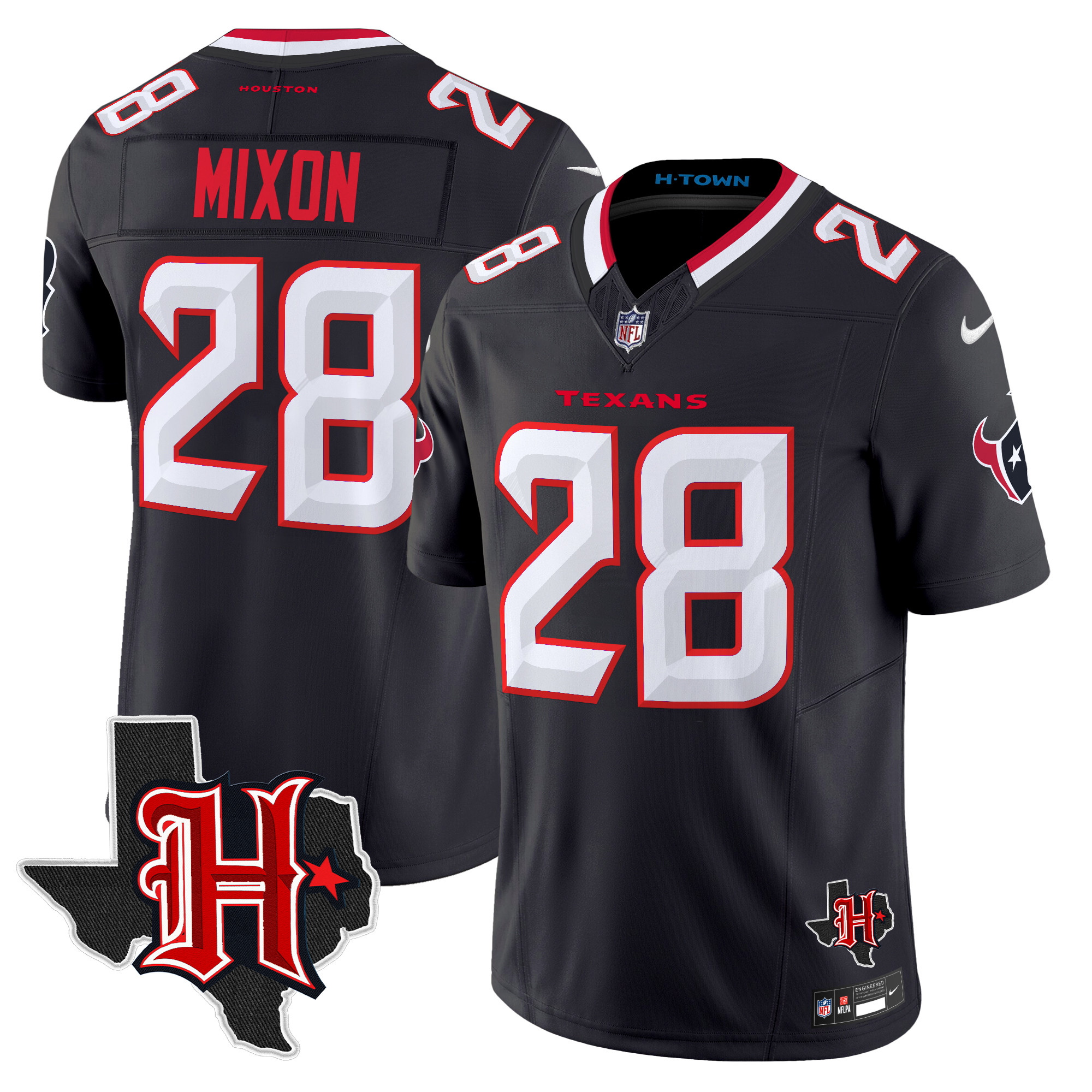 Men's Joe Mixon Houston Texans 2024 Texas Patch Vapor Limited Navy Jersey - All Stitched