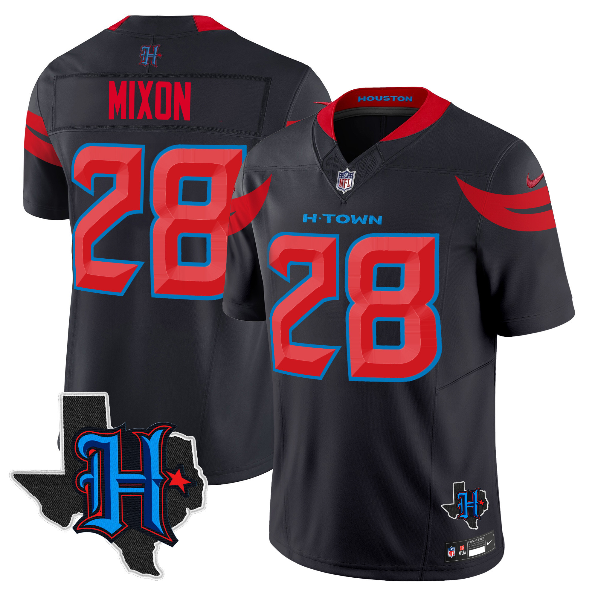 Men's Joe Mixon Houston Texans 2024 Texas Patch Vapor Limited Navy Limited Jersey V3 - All Stitched