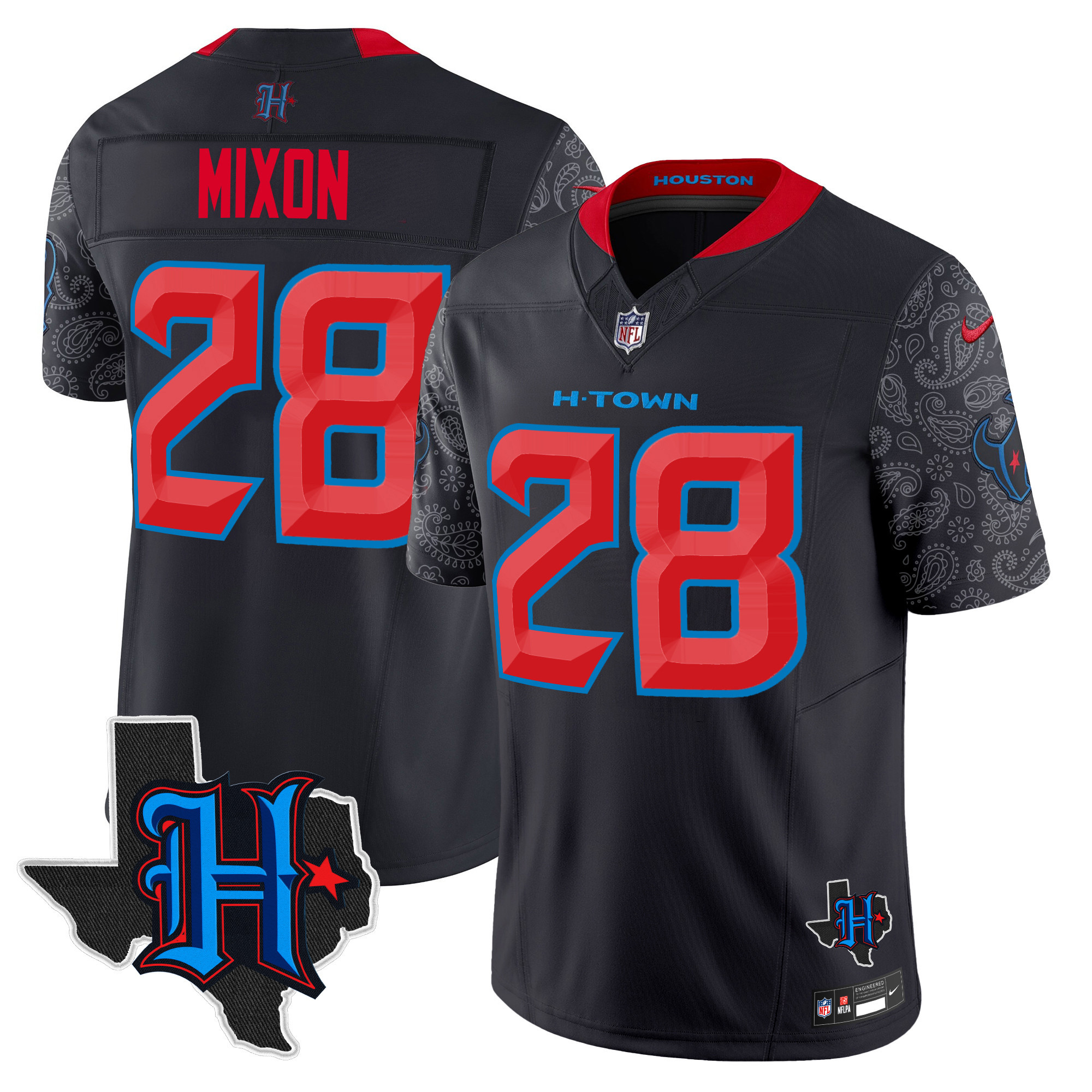 Men's Joe Mixon Houston Texans 2024 Texas Patch Vapor Limited Navy Limited Jersey V4 - All Stitched