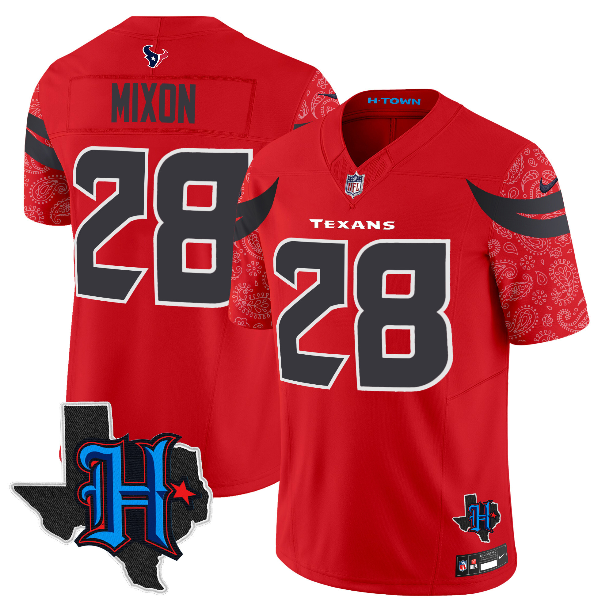 Men's Joe Mixon Houston Texans 2024 Texas Patch Vapor Limited Red Jersey V4 - All Stitched