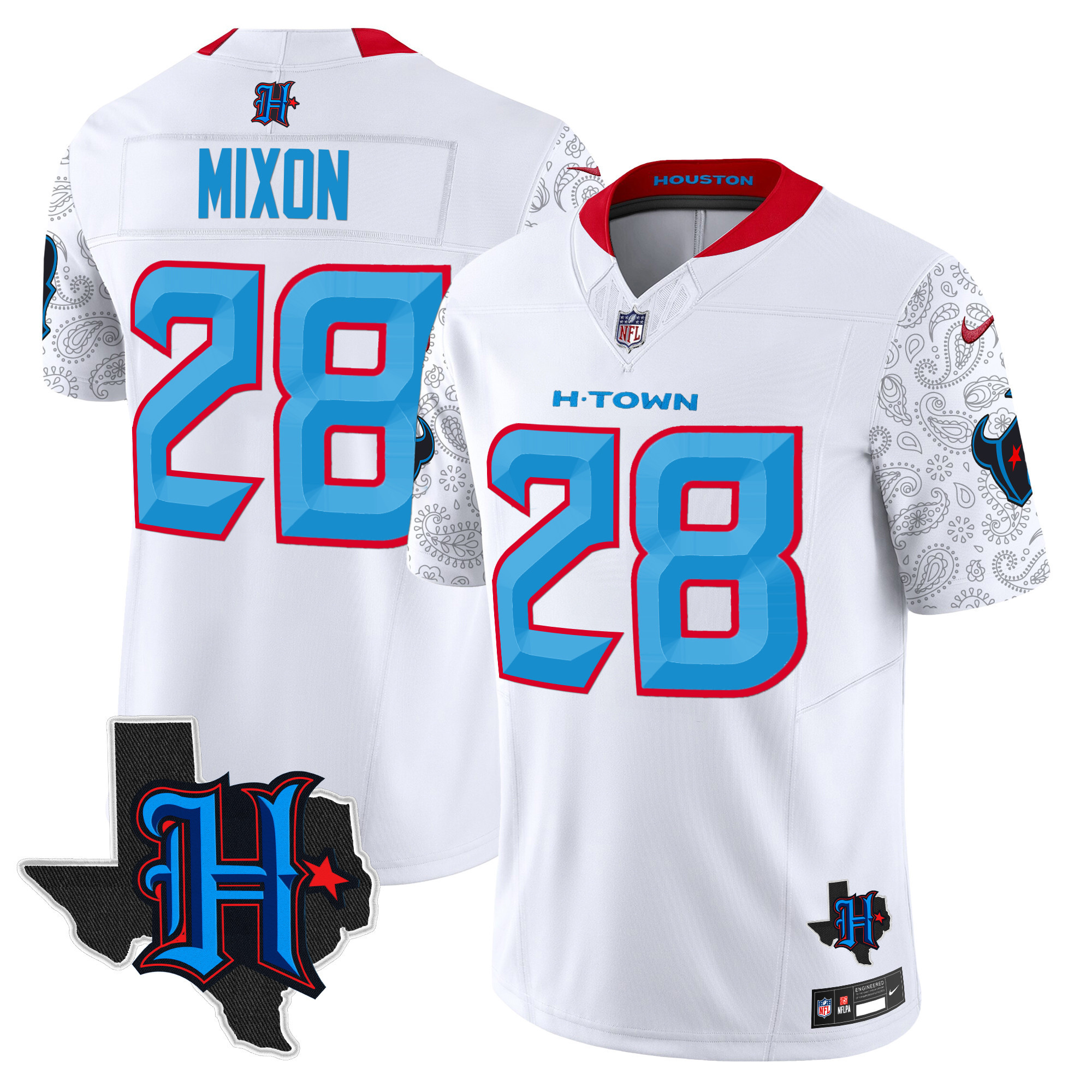 Men's Joe Mixon Houston Texans 2024 Texas Patch Vapor Limited White Jersey V4 - All Stitched