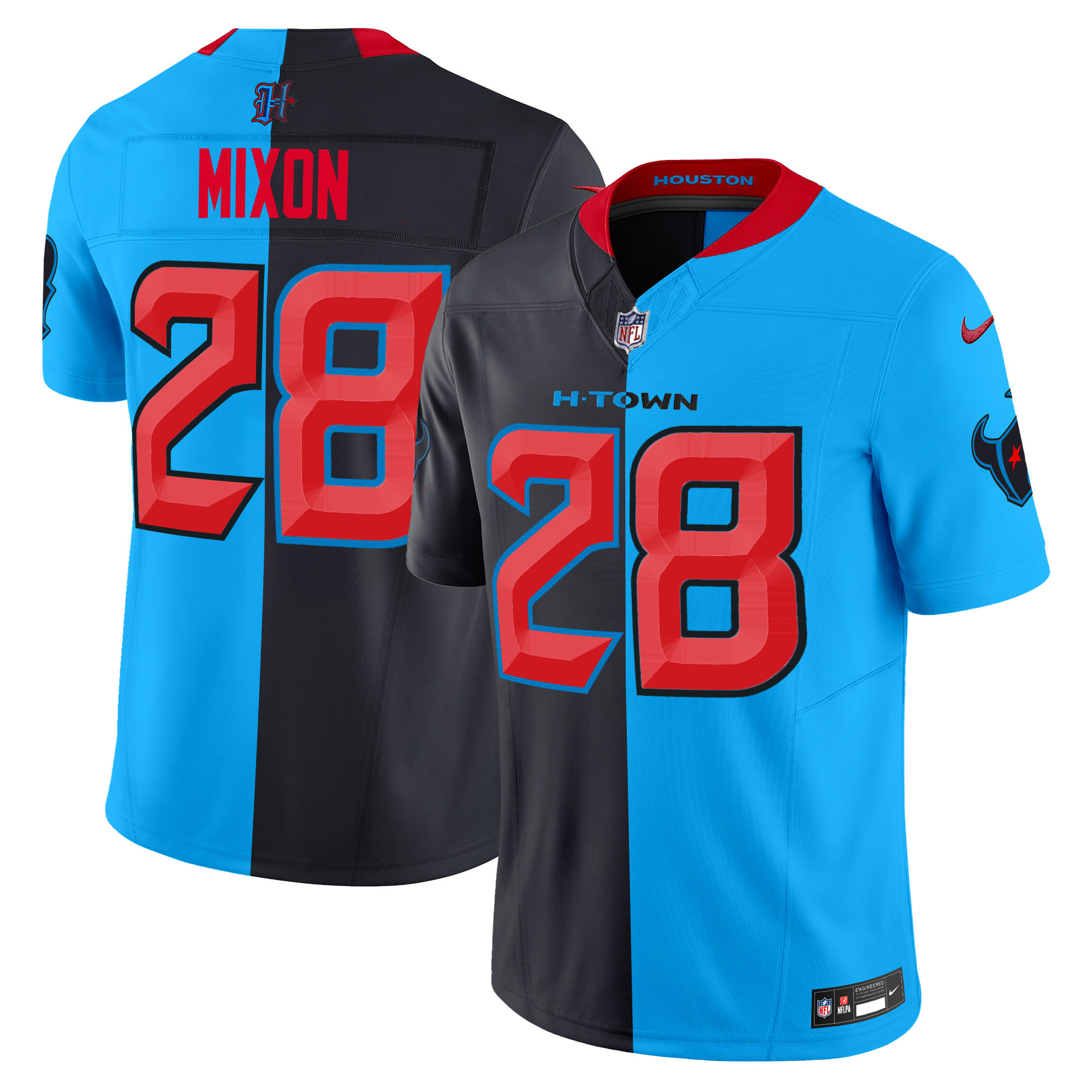 Men's Joe Mixon Houston Texans 2024 Vapor Limited Blue Split Jersey - All Stitched