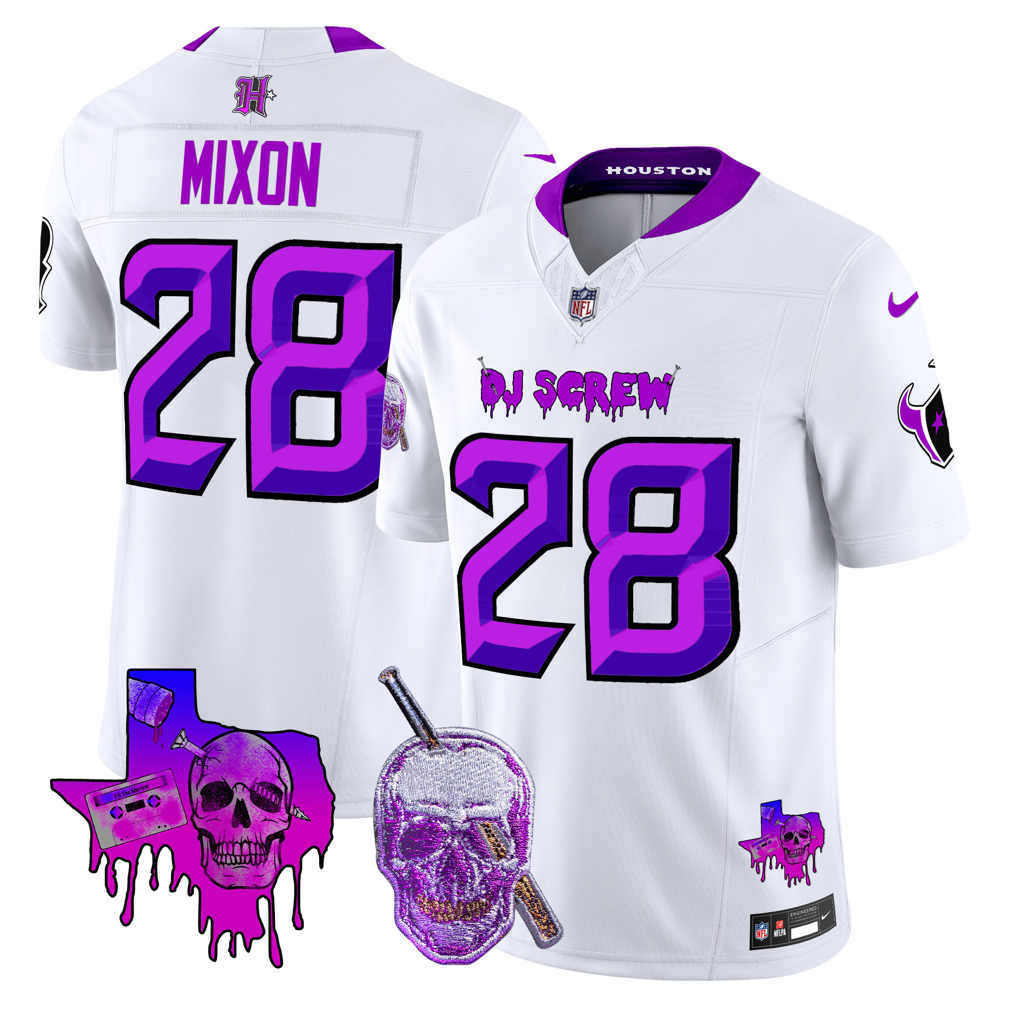 Men's Joe Mixon Houston Texans DJ Screw Vapor Limited White Jersey - All Stitched