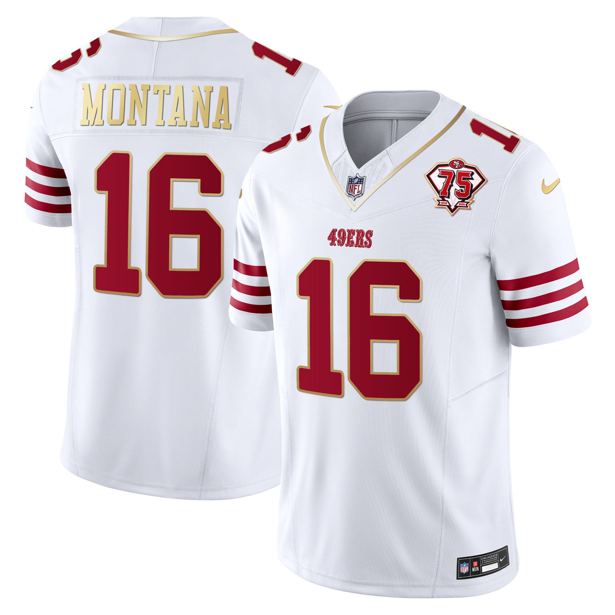 Men's Joe Montana San Francisco 49ers 2023 Vapor Gold Trim Limited White Gold Jersey - All Stitched