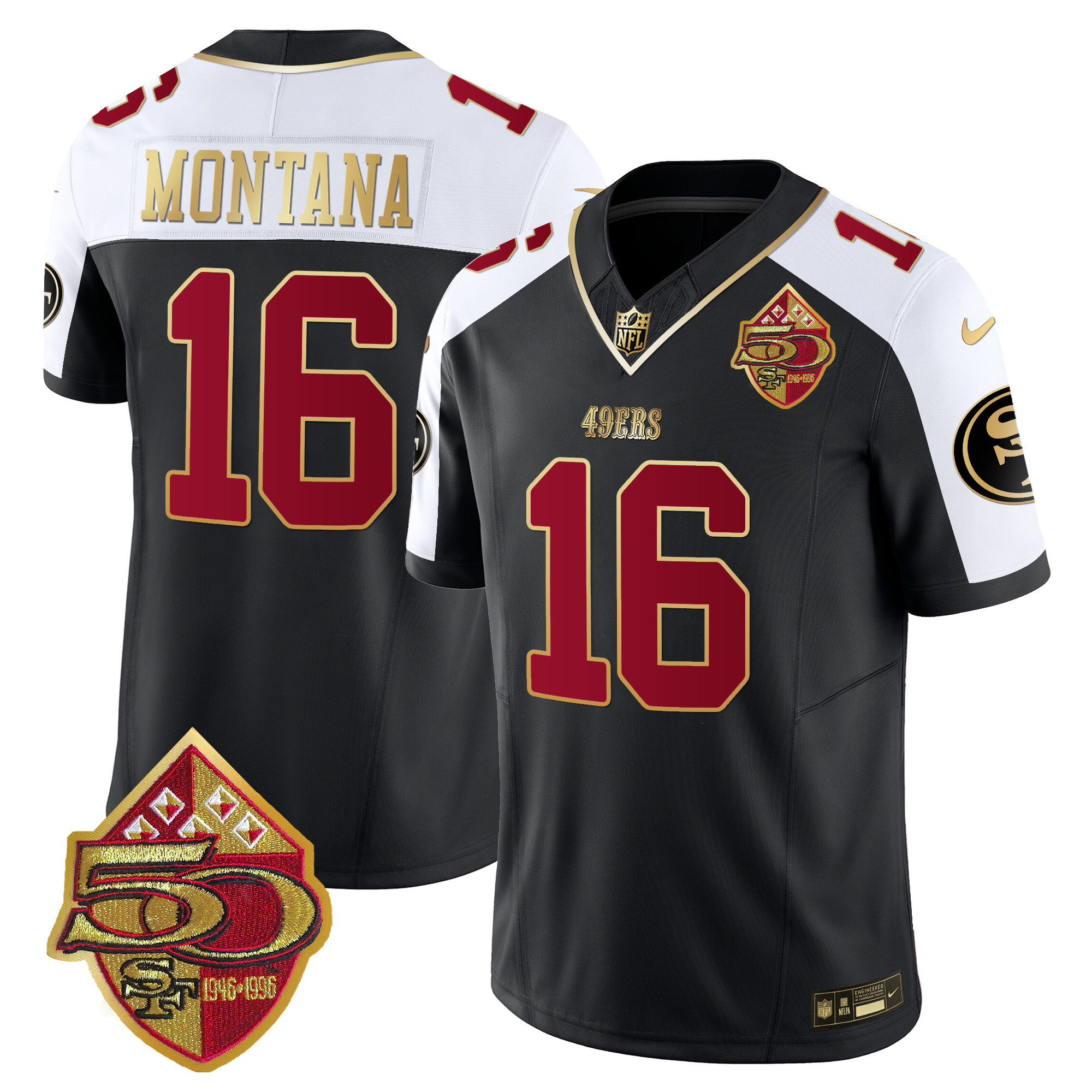 Men's Joe Montana San Francisco 49ers 50th Anniversary Patch Vapor Limited Black Alternate Jersey - All Stitched
