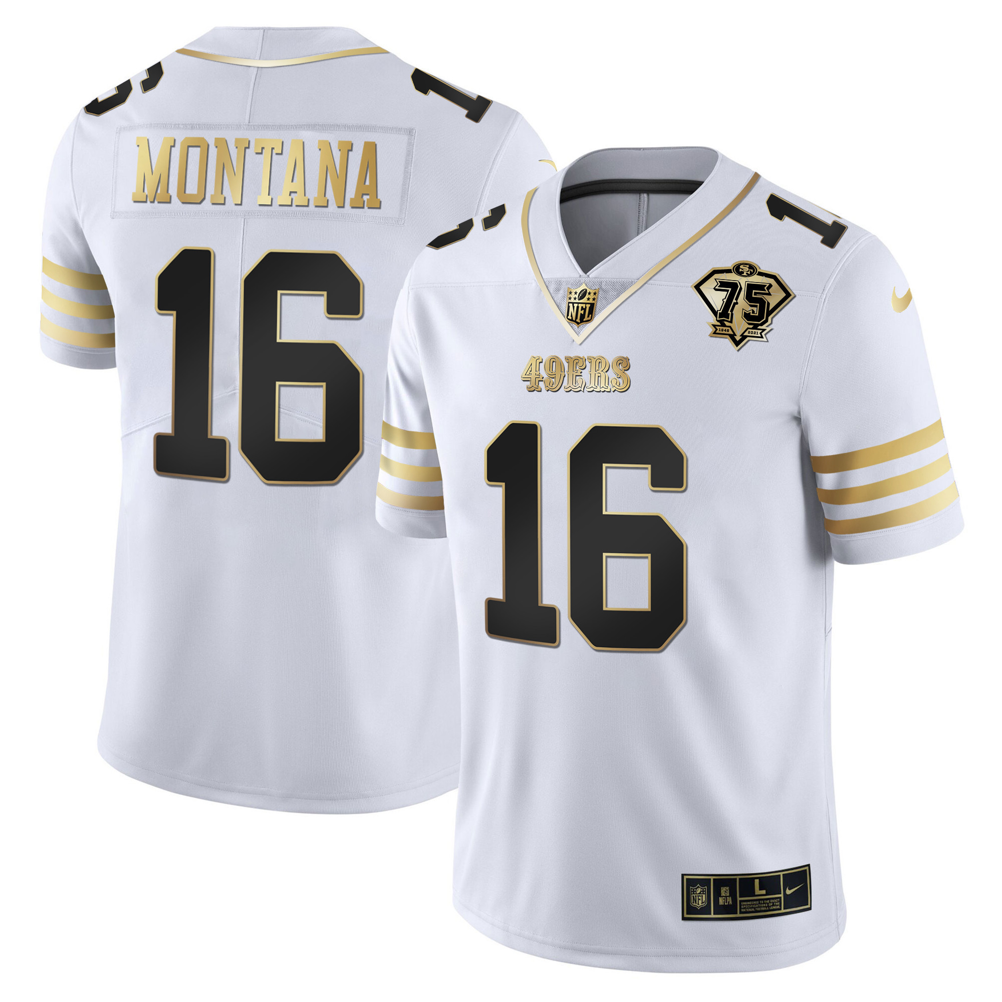 Men's Joe Montana San Francisco 49ers 75th Anniversary Patch Vapor Gold White Gold Jersey - All Stitched