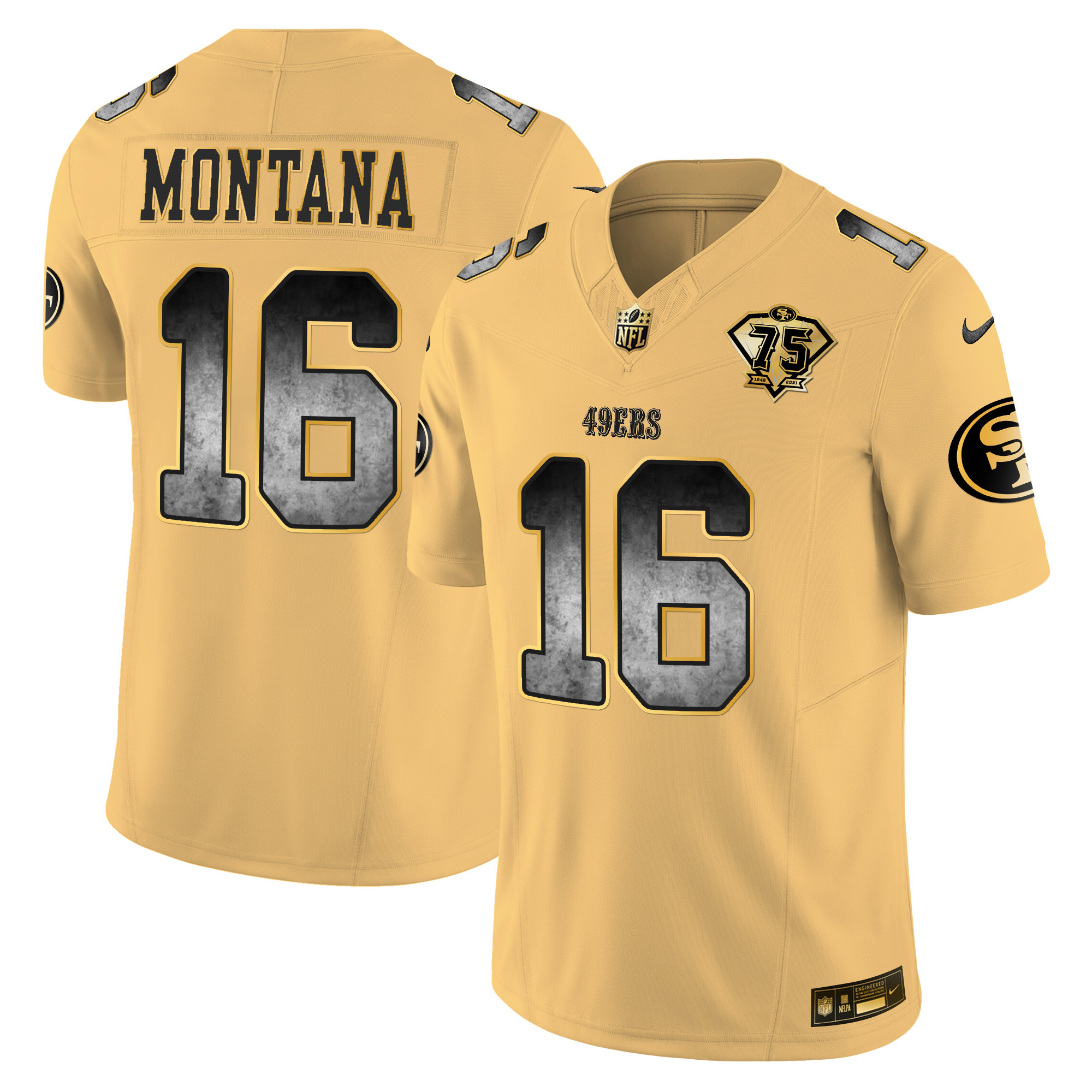 Men's Joe Montana San Francisco 49ers Arch Smoke Vapor Gold Jersey - All Stitched