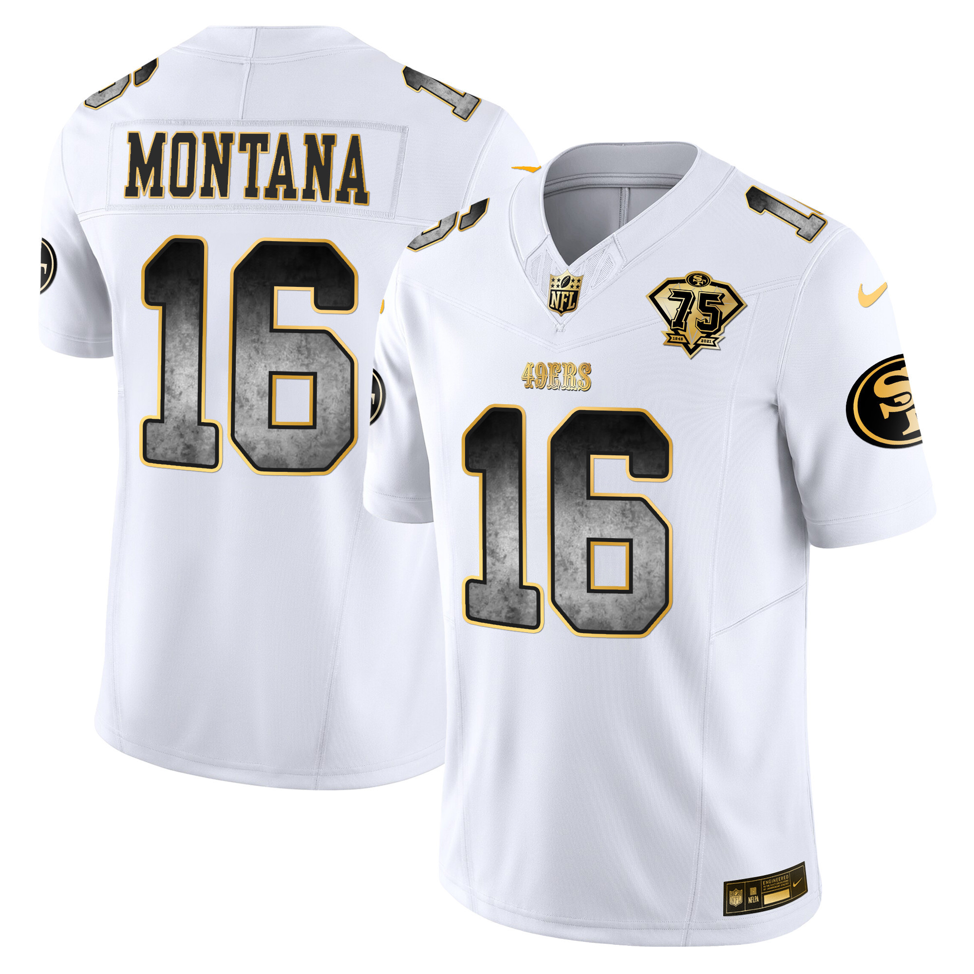 Men's Joe Montana San Francisco 49ers Arch Smoke Vapor White Gold Jersey - All Stitched