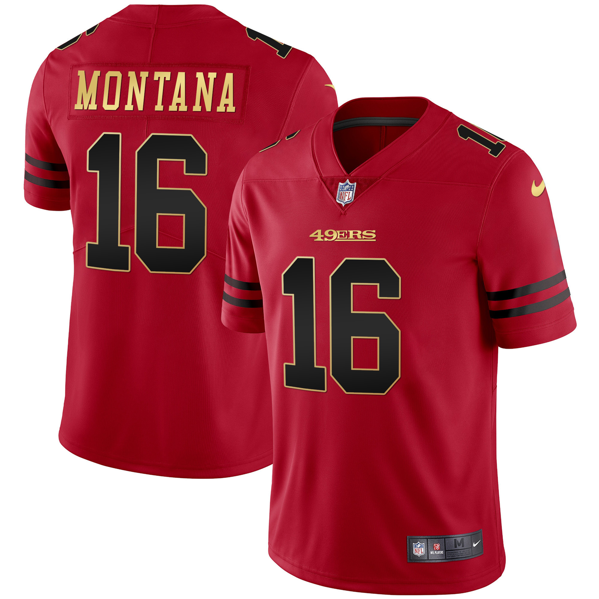 Men's Joe Montana San Francisco 49ers Black Red Gold Blooded Red Jersey - All Stitched