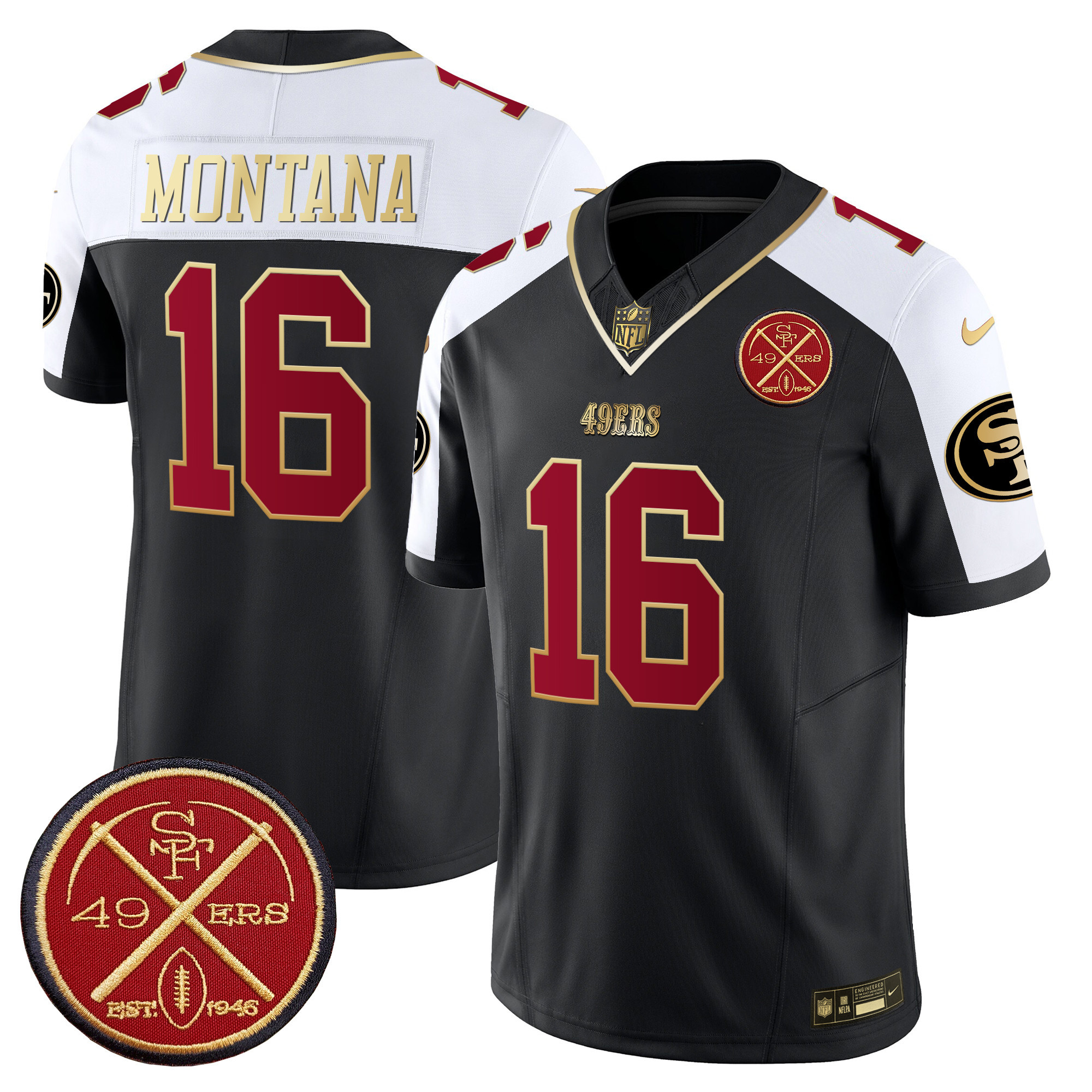 Men's Joe Montana San Francisco 49ers Est.1946 Patch Vapor Limited Black Alternate Jersey - All Stitched