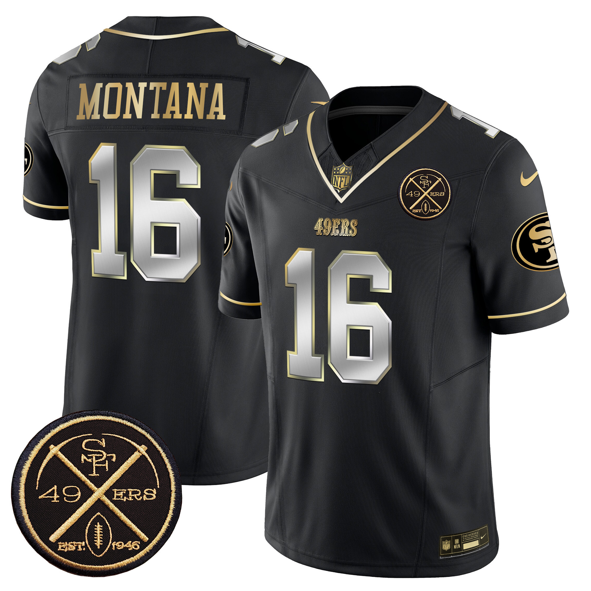 Men's Joe Montana San Francisco 49ers Est.1946 Patch Vapor Limited Black Limited Jersey - All Stitched