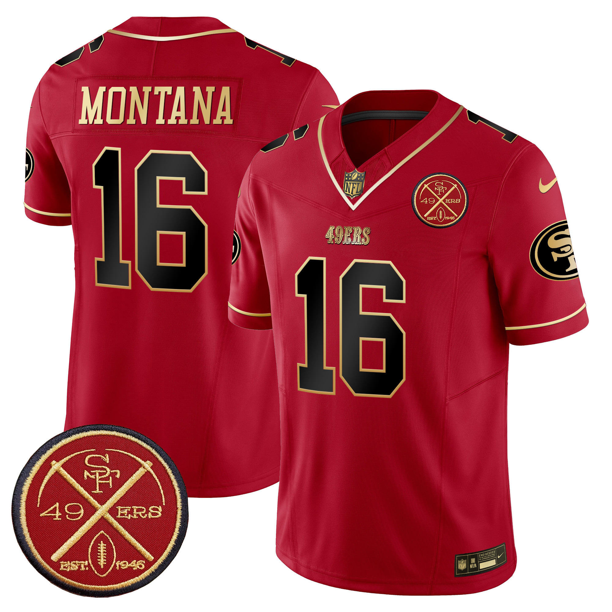 Men's Joe Montana San Francisco 49ers Est.1946 Patch Vapor Limited Scarlet Limited Jersey - All Stitched
