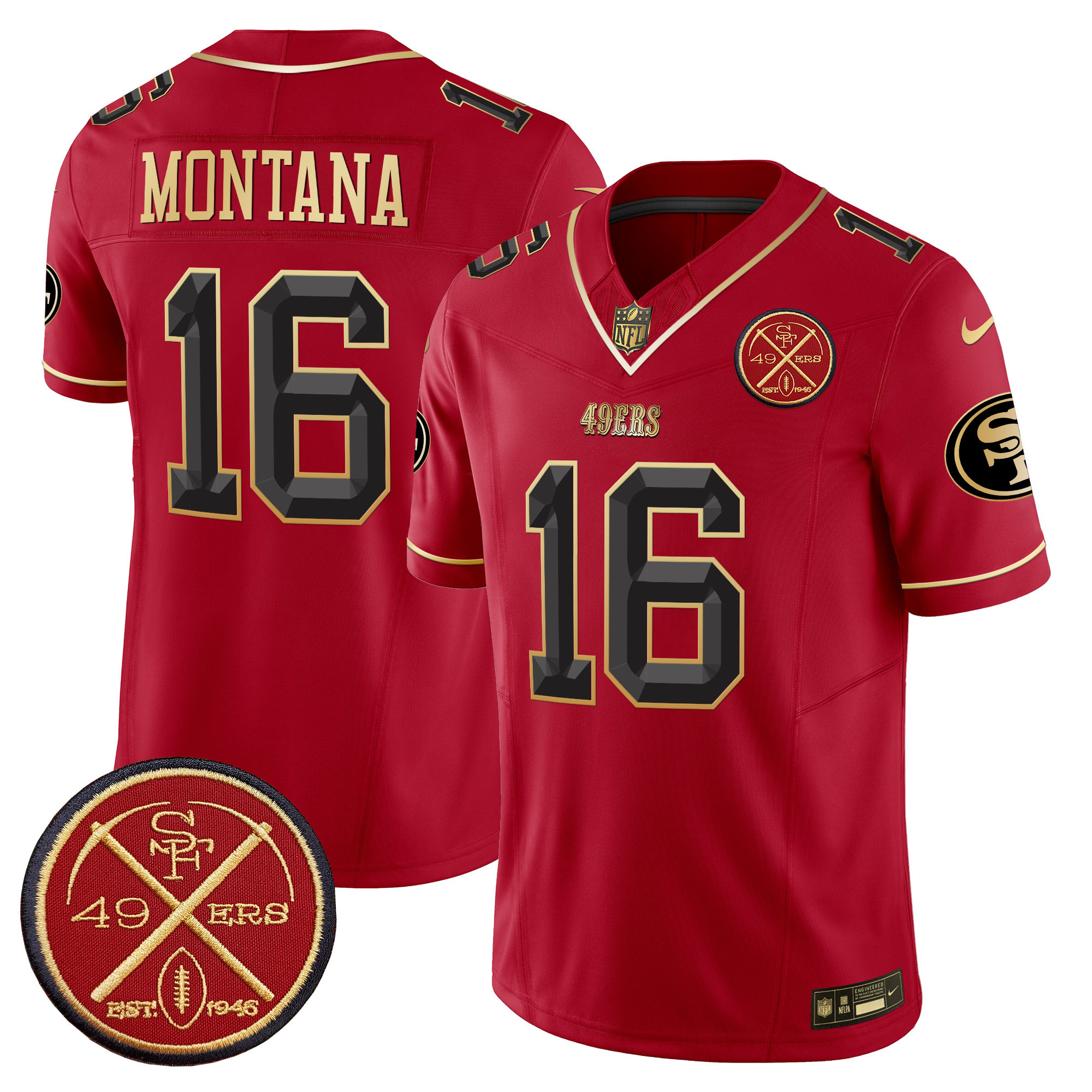 Men's Joe Montana San Francisco 49ers Est.1946 Patch Vapor Limited Scarlet Limited Jersey V2 - All Stitched