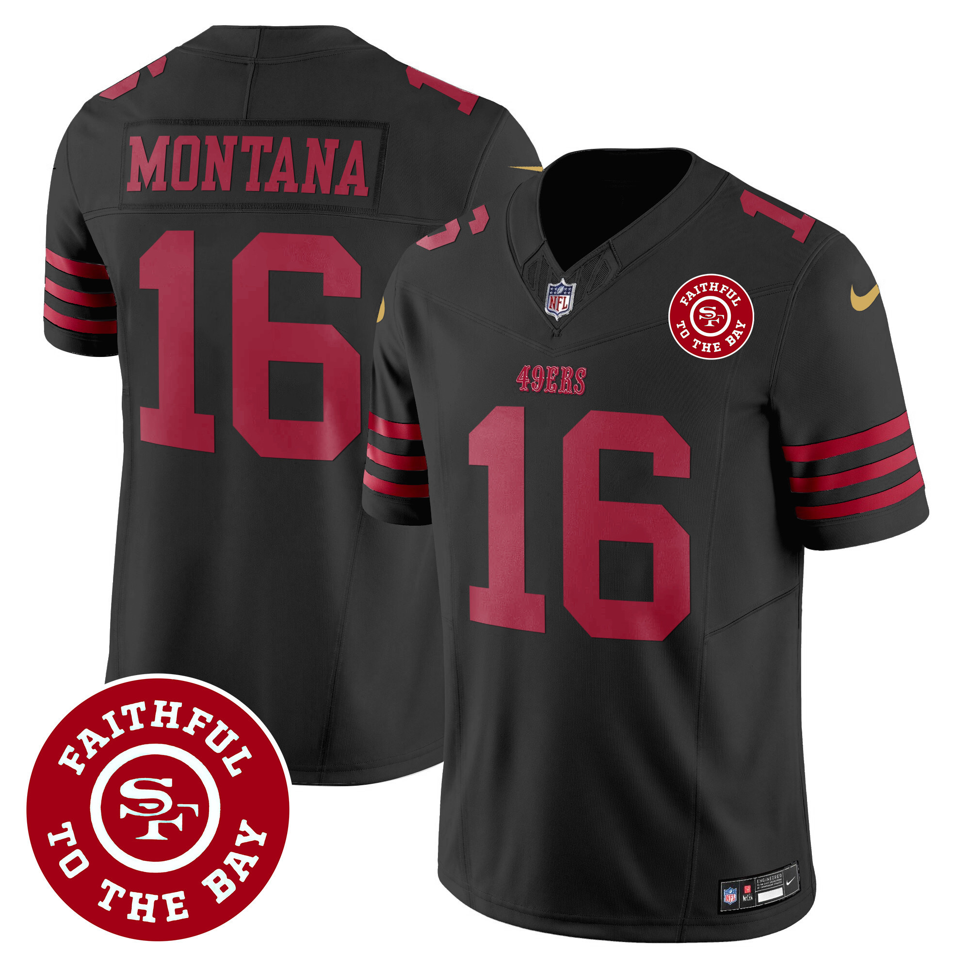 Men's Joe Montana San Francisco 49ers Faithful To The Bay Patch Vapor Black Jersey - All Stitched