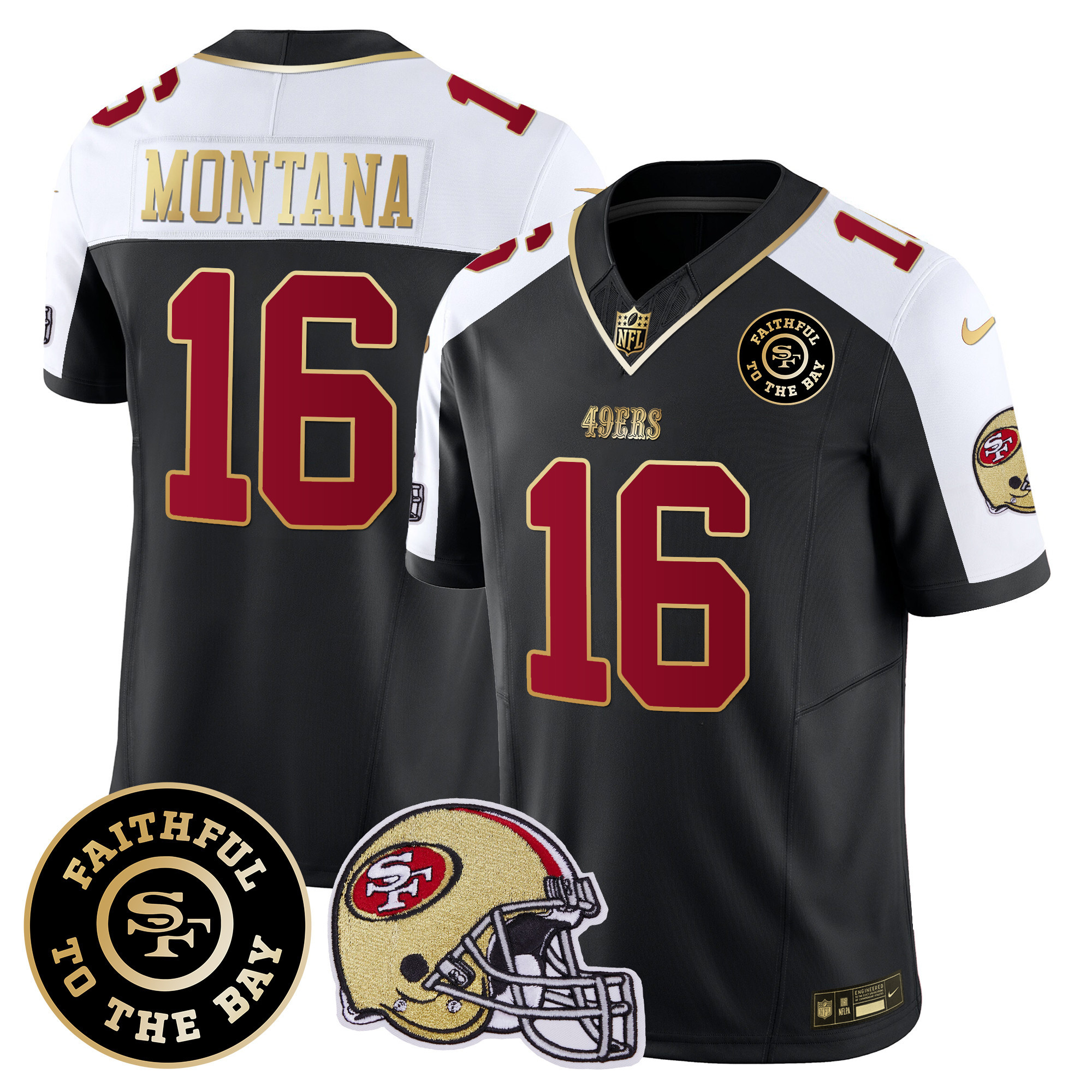 Men's Joe Montana San Francisco 49ers Faithful To The Bay Patch Vapor Limited Black Alternate Jersey V5 - All Stitched