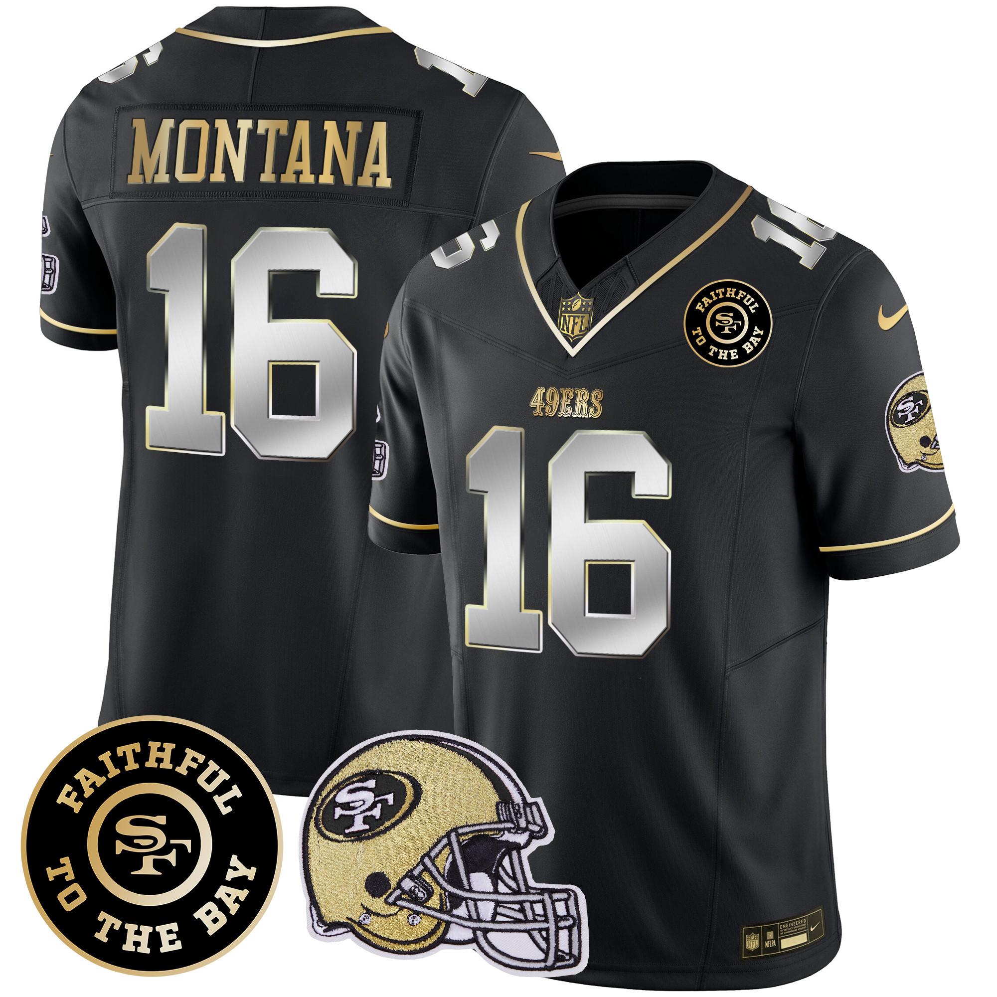 Men's Joe Montana San Francisco 49ers Faithful To The Bay Patch Vapor Limited Black Limited Jersey V5 - All Stitched