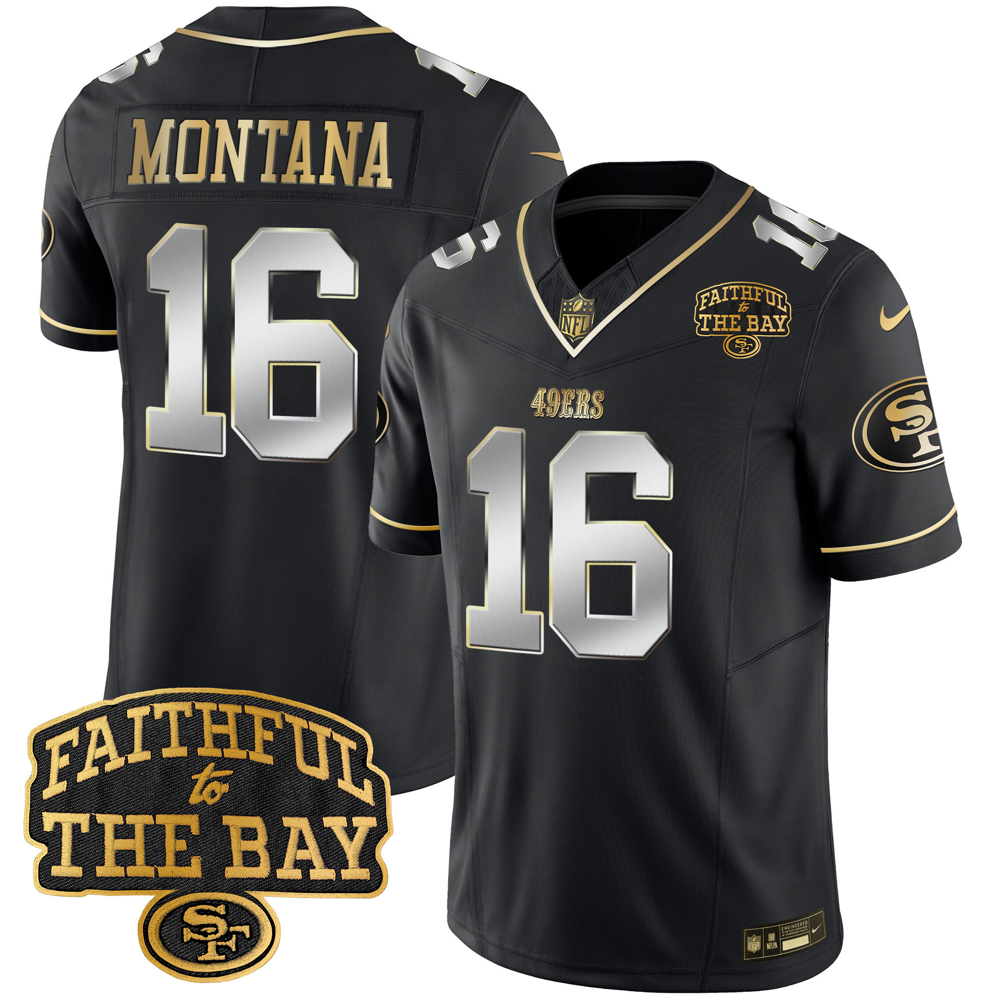 Men's Joe Montana San Francisco 49ers Faithful To The Bay Patch Vapor Limited Black Limited Jersey V8 - All Stitched
