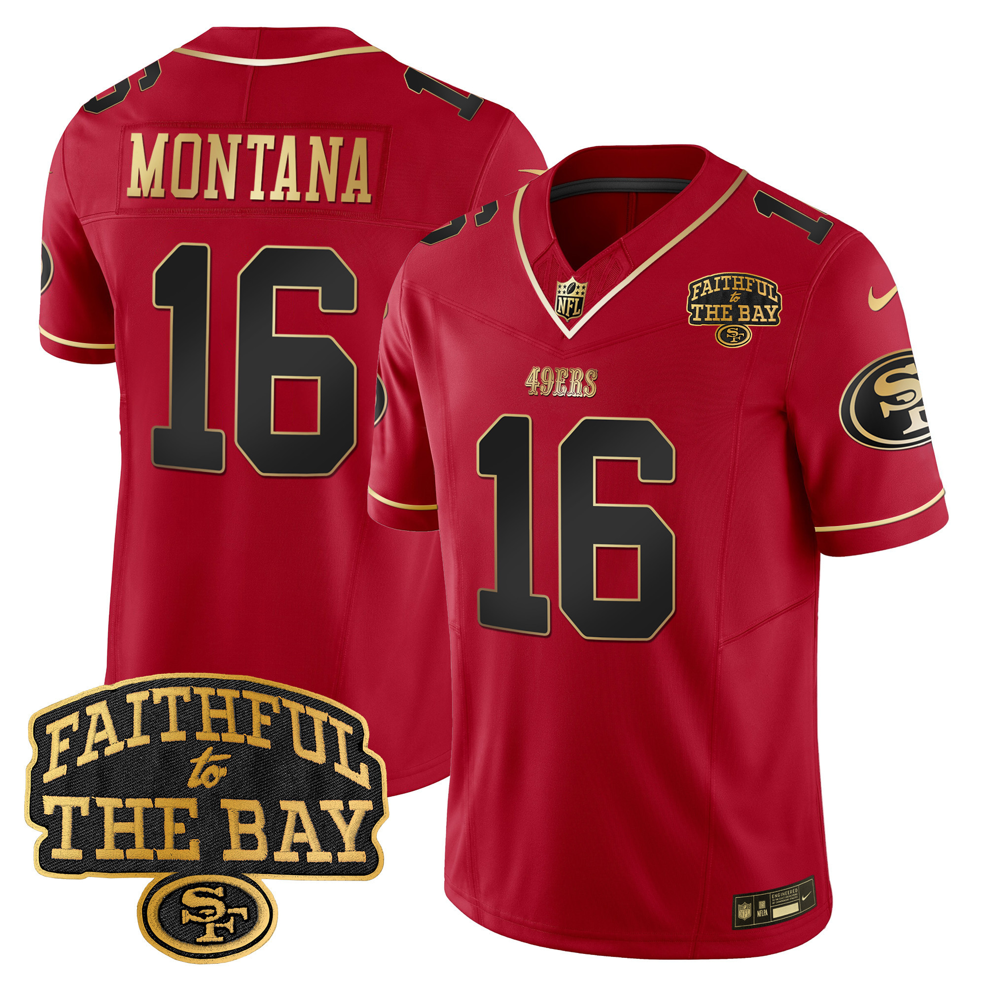 Men's Joe Montana San Francisco 49ers Faithful To The Bay Patch Vapor Limited Scarlet Limited Jersey V8 - All Stitched