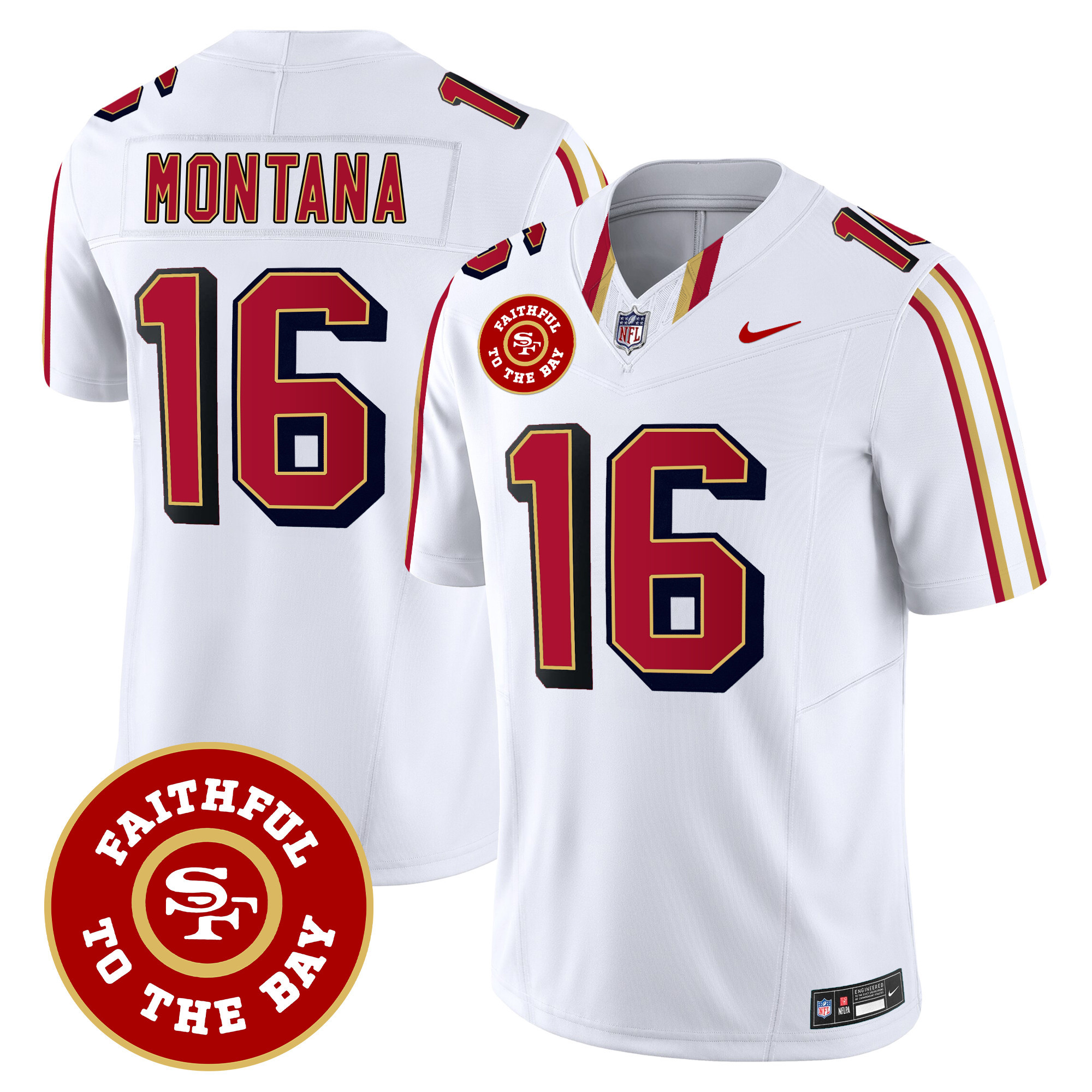 Men's Joe Montana San Francisco 49ers Faithful To The Bay Patch Vapor Limited White Jersey V9 - All Stitched