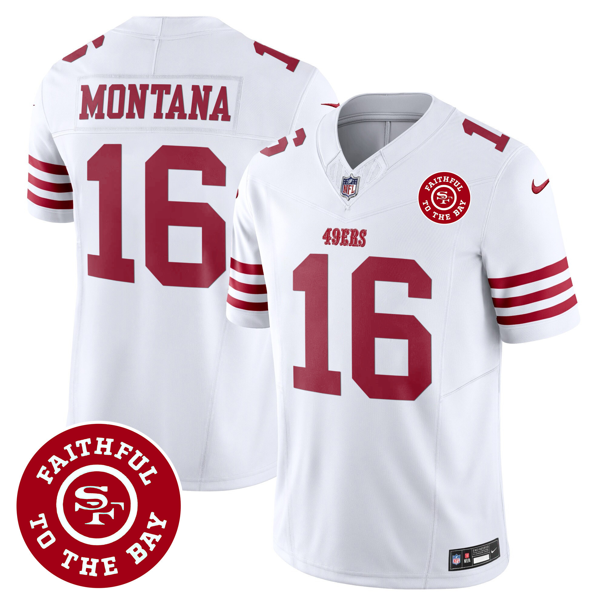 Men's Joe Montana San Francisco 49ers Faithful To The Bay Patch Vapor White Jersey - All Stitched