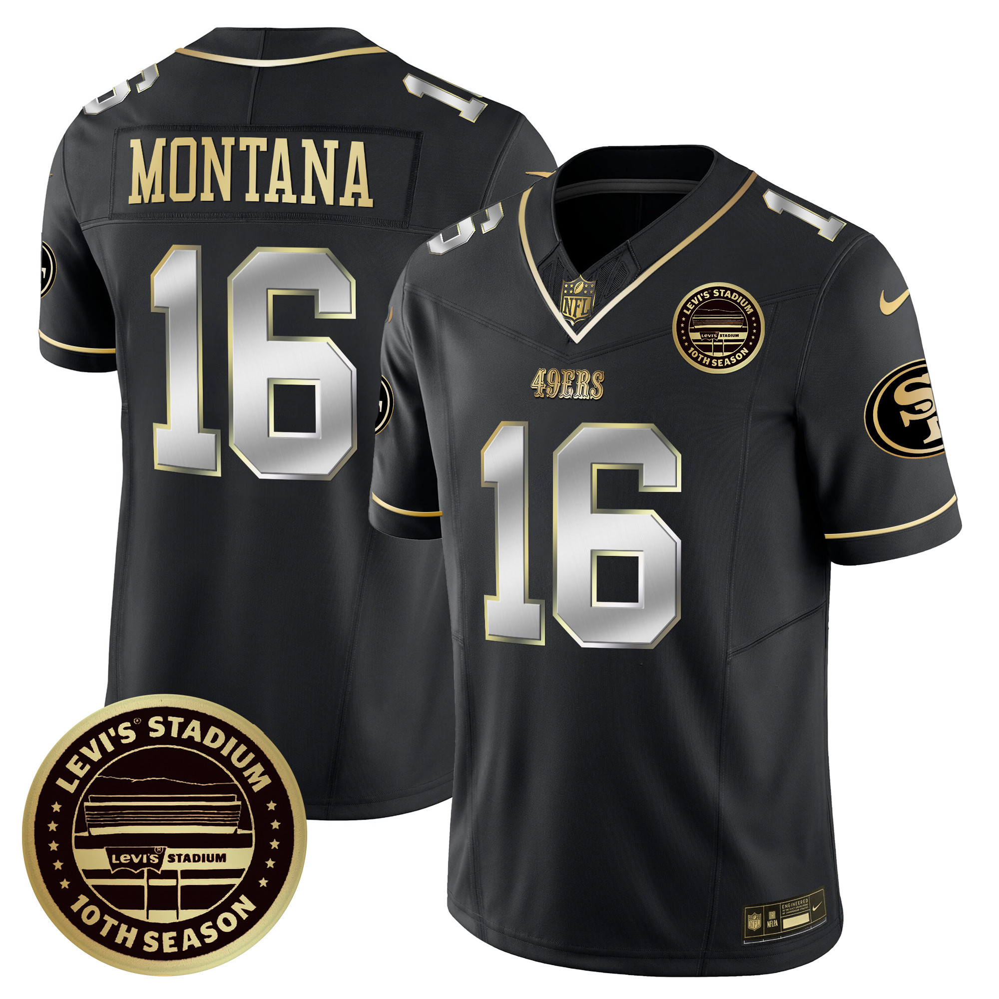 Men's Joe Montana San Francisco 49ers Levi's Stadium 10th Season Patch Vapor Limited Black Limited Jersey - All Stitched