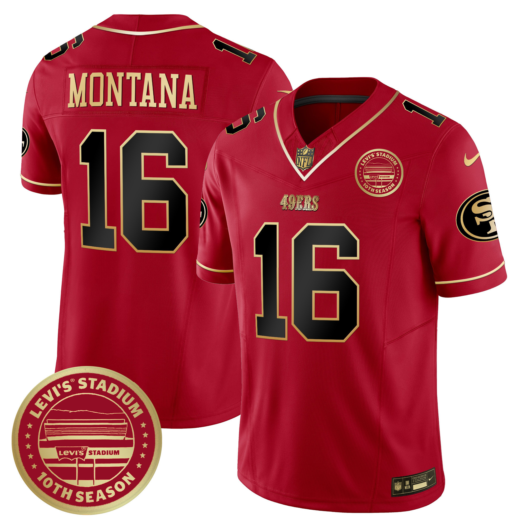 Men's Joe Montana San Francisco 49ers Levi's Stadium 10th Season Patch Vapor Limited Scarlet Limited Jersey - All Stitched