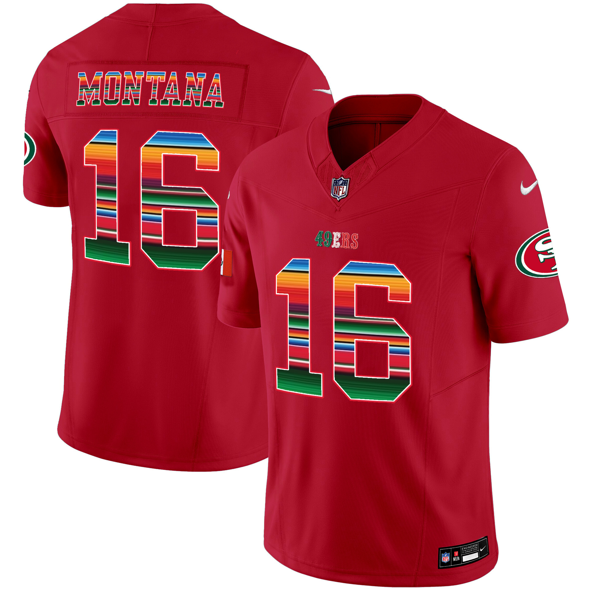 Men's Joe Montana San Francisco 49ers Mexico Vapor Red Jersey V3 - All Stitched