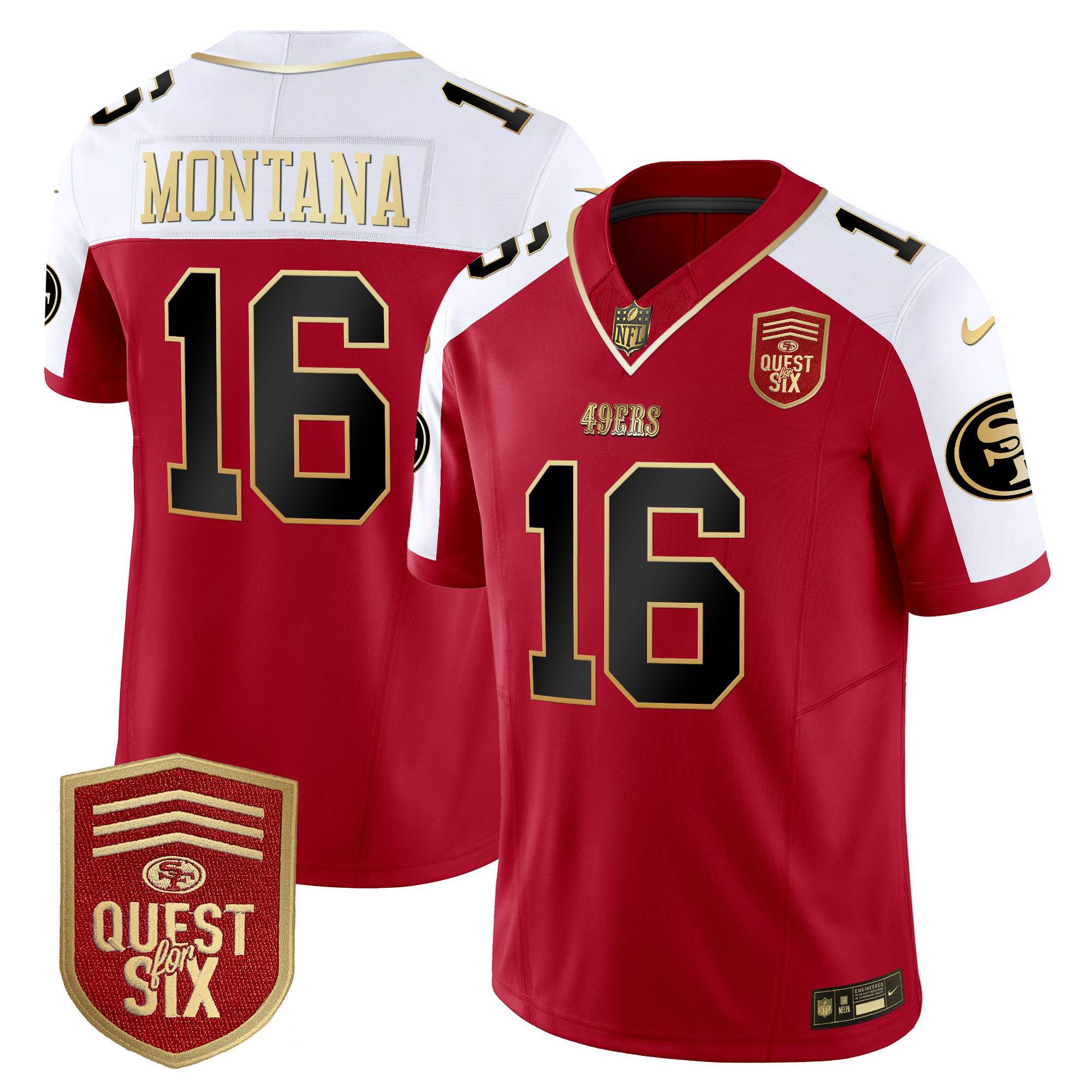 Men's Joe Montana San Francisco 49ers Quest For Six Patch Vapor Limited Alternate Jersey - All Stitched