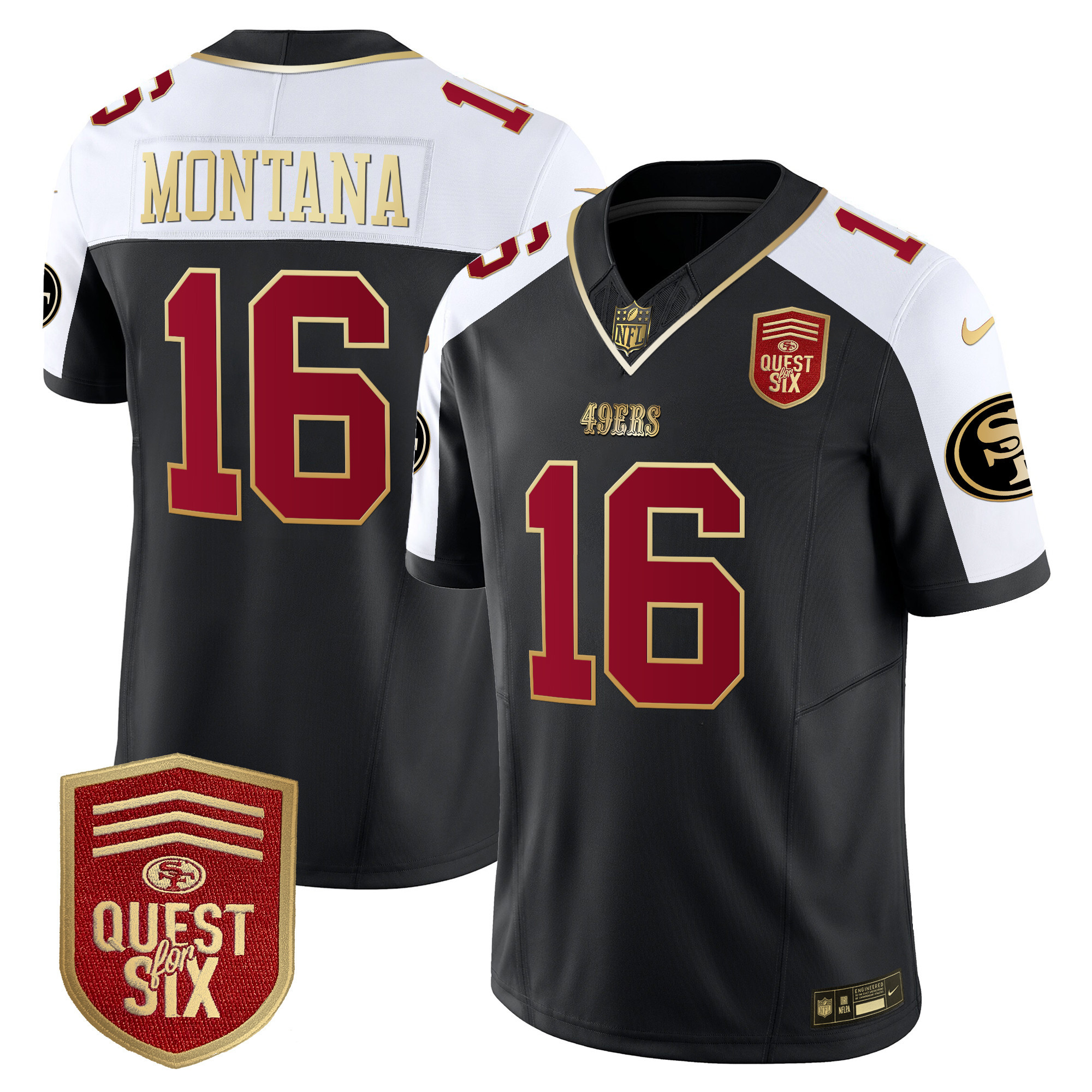 Men's Joe Montana San Francisco 49ers Quest For Six Patch Vapor Limited Black Alternate Jersey - All Stitched