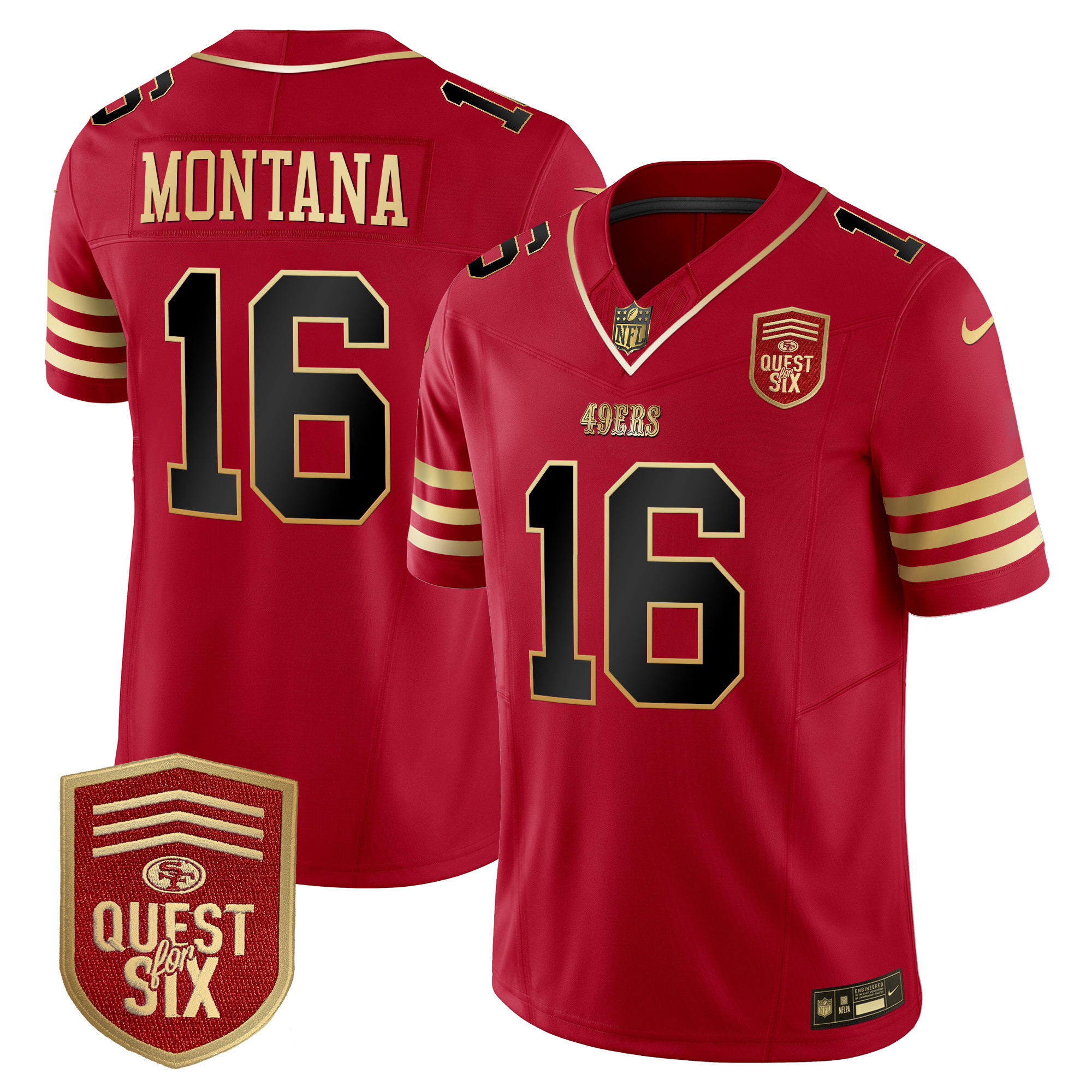 Men's Joe Montana San Francisco 49ers Quest For Six Patch Vapor Limited Black Scarlet Jersey - All Stitched