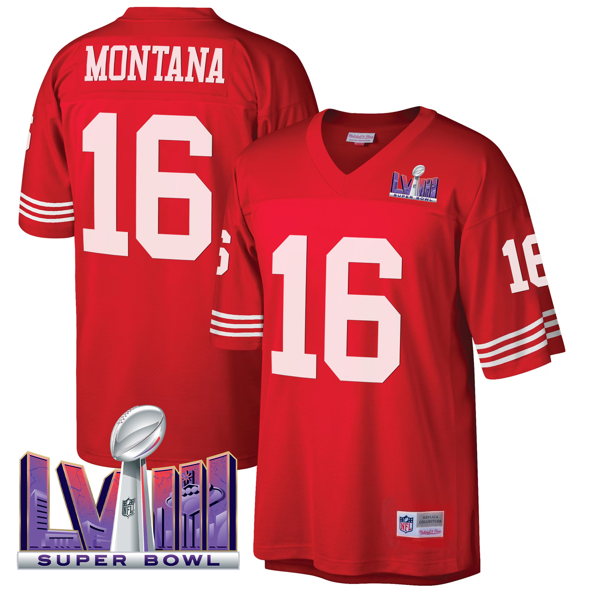 Men's Joe Montana San Francisco 49ers Super Bowl LVIII 1990 Big & Tall Red Jersey - All Stitched