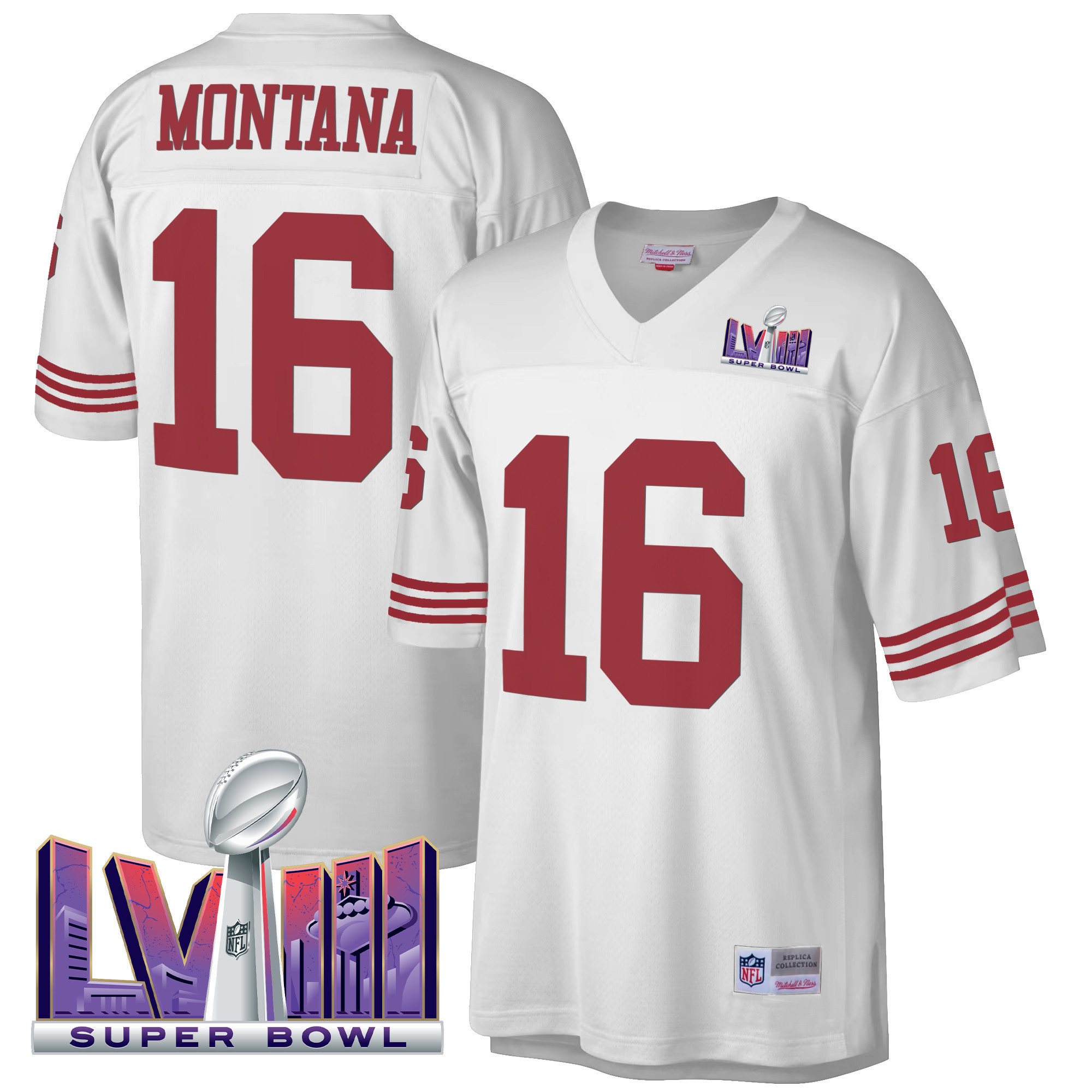 Men's Joe Montana San Francisco 49ers Super Bowl LVIII 1990 Big & Tall White Jersey - All Stitched