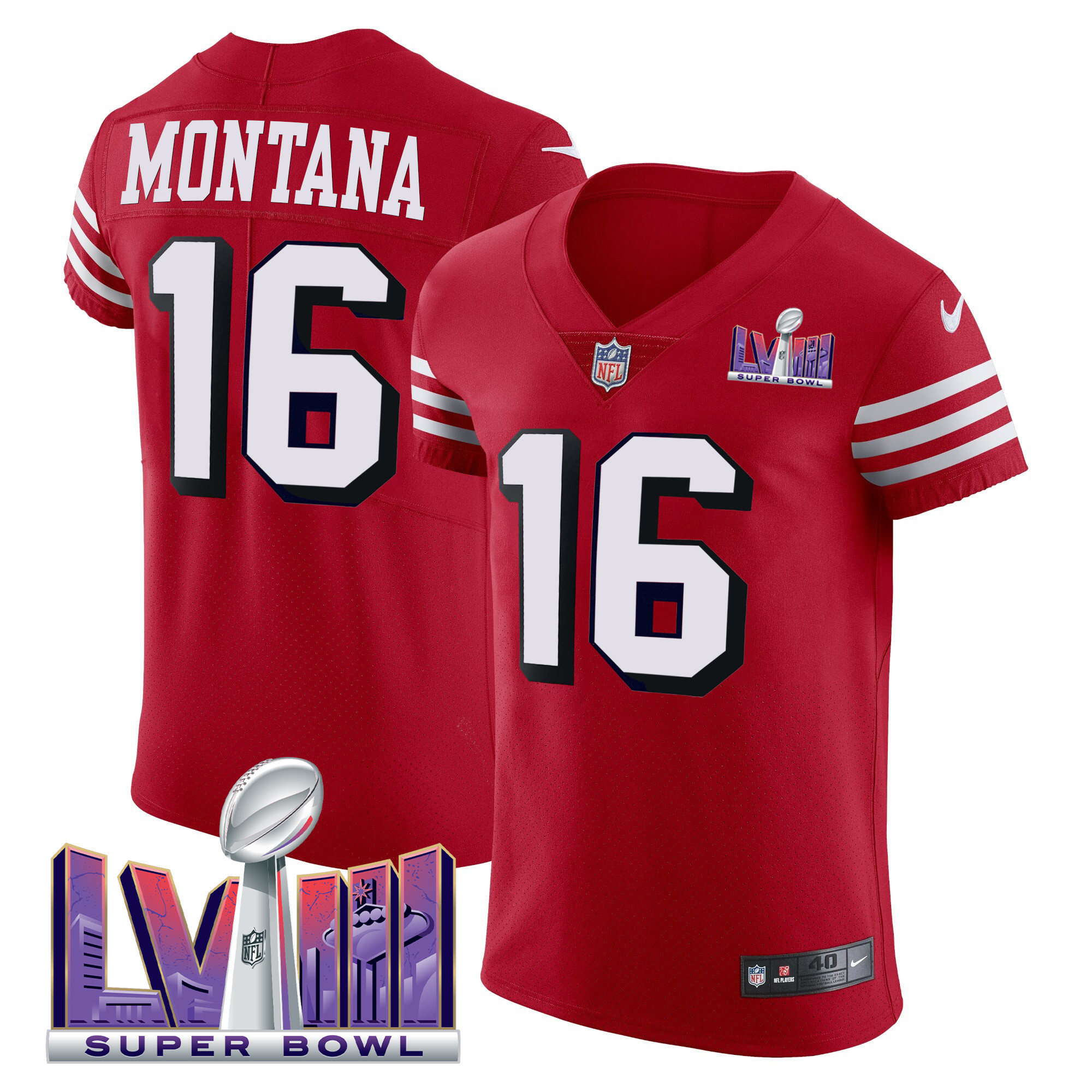 Men's Joe Montana San Francisco 49ers Super Bowl LVIII Gold Patch Vapor Elite Red Jersey - All Stitched