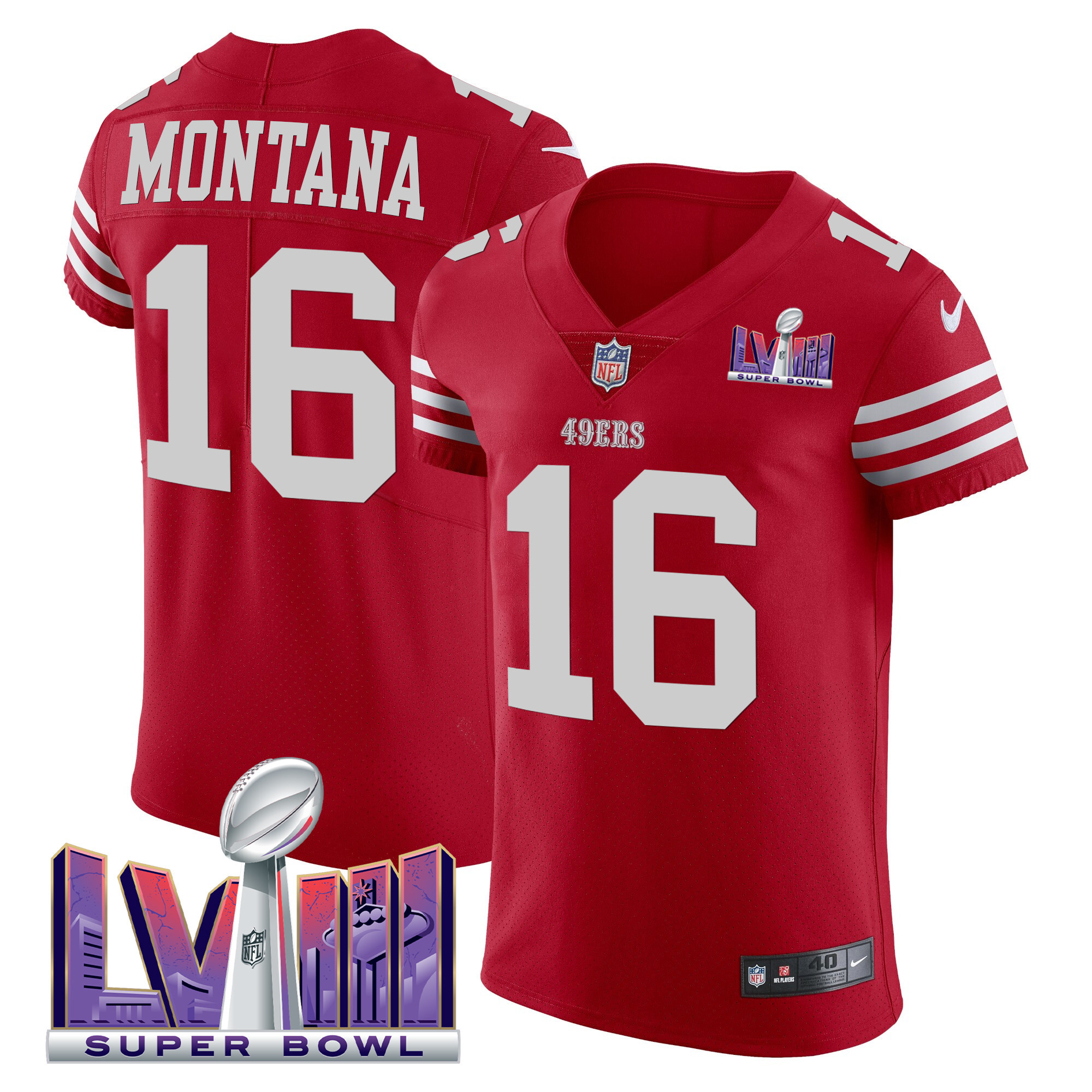 Men's Joe Montana San Francisco 49ers Super Bowl LVIII Gold Patch Vapor Elite Scarlet Jersey - All Stitched