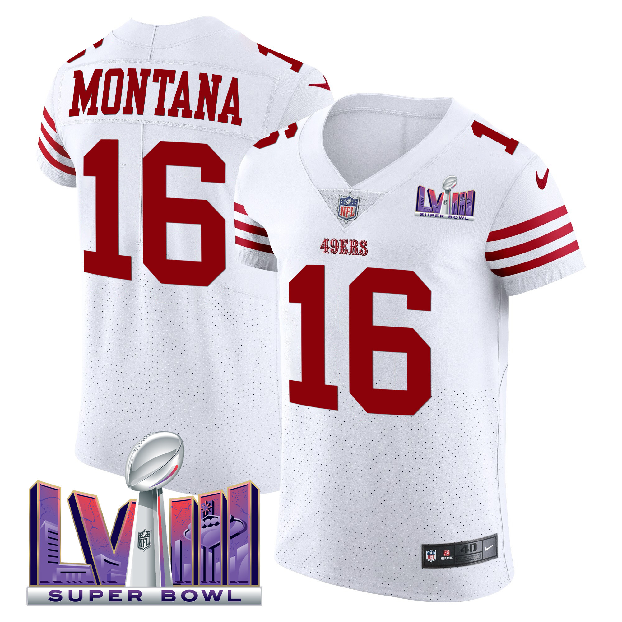 Men's Joe Montana San Francisco 49ers Super Bowl LVIII Gold Patch Vapor Elite White Jersey - All Stitched