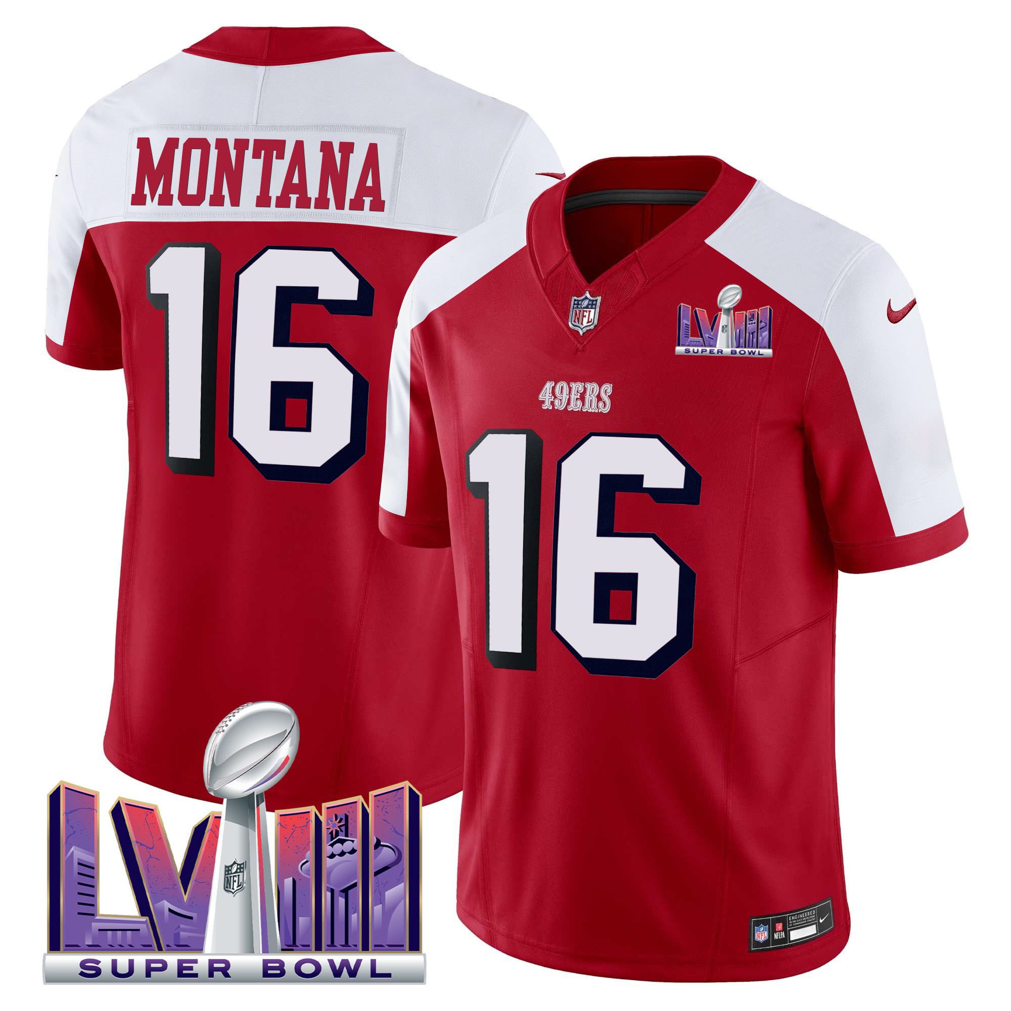 Men's Joe Montana San Francisco 49ers Super Bowl LVIII Patch Vapor Limited Alternate Jersey V2 - All Stitched