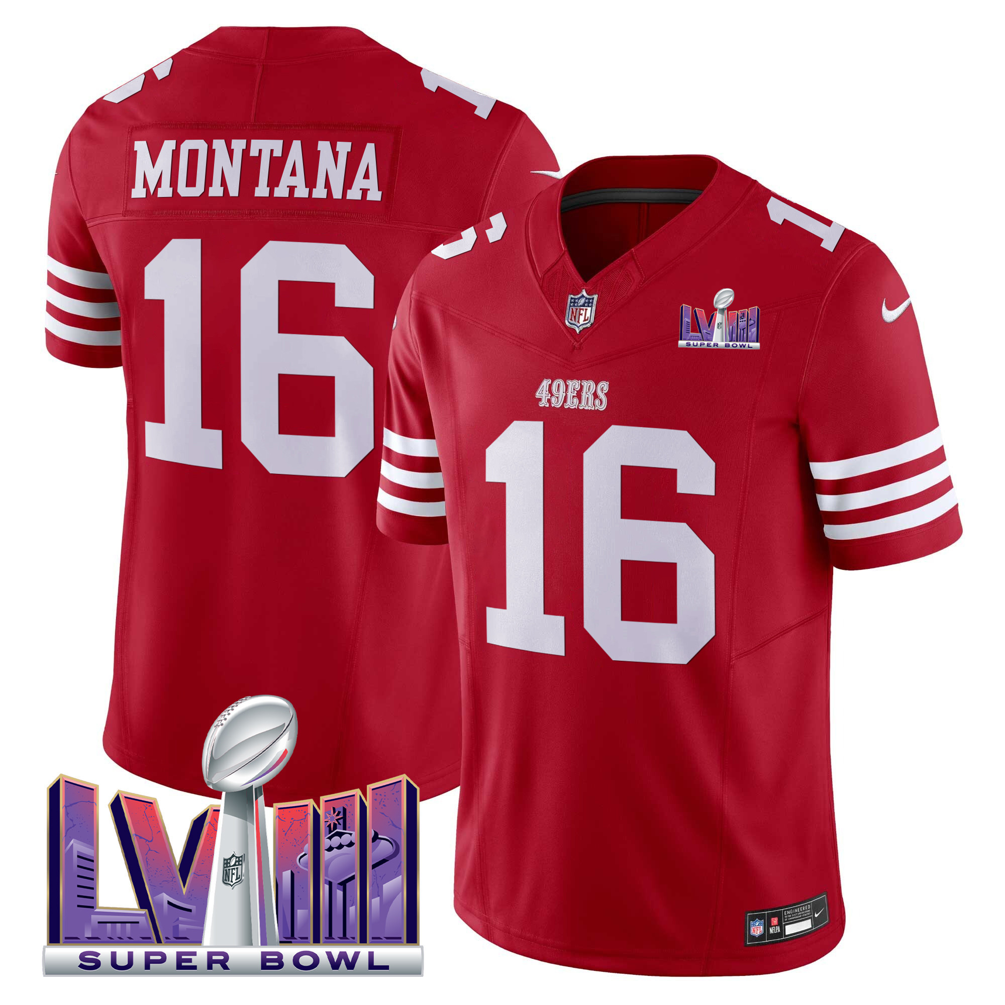 Men's Joe Montana San Francisco 49ers Super Bowl LVIII Patch Vapor Limited Red Jersey - All Stitched