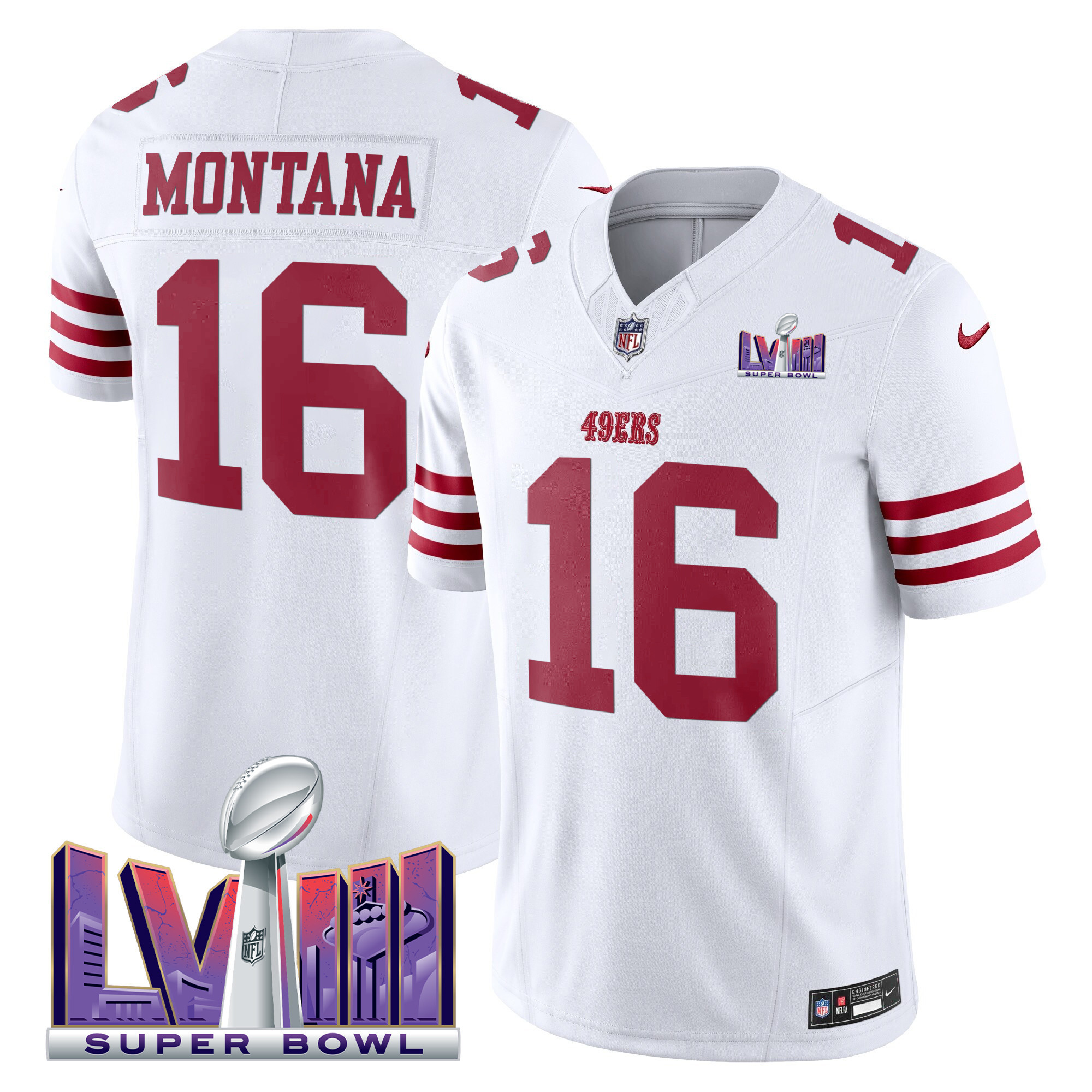 Men's Joe Montana San Francisco 49ers Super Bowl LVIII Patch Vapor Limited White Jersey - All Stitched
