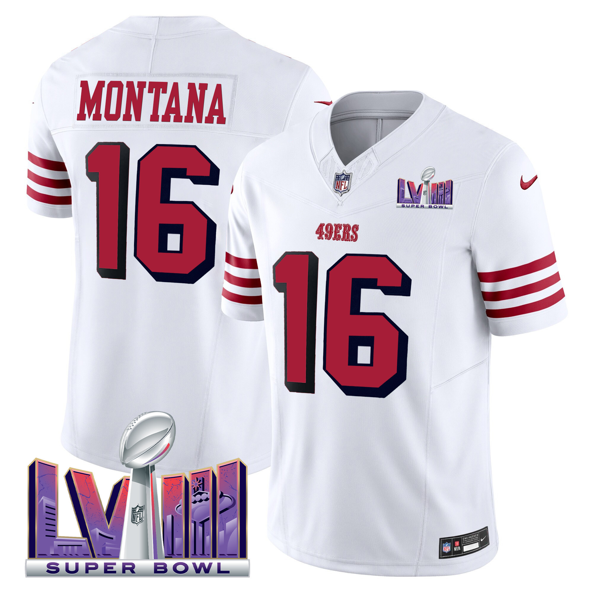 Men's Joe Montana San Francisco 49ers Super Bowl LVIII Patch Vapor Limited White Jersey V2 - All Stitched